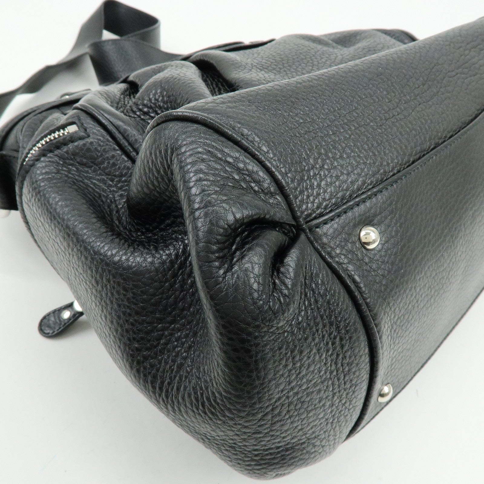 Ferragamo Gancini Leather 2Way Bag Hand Bag Shoulder Bag Black