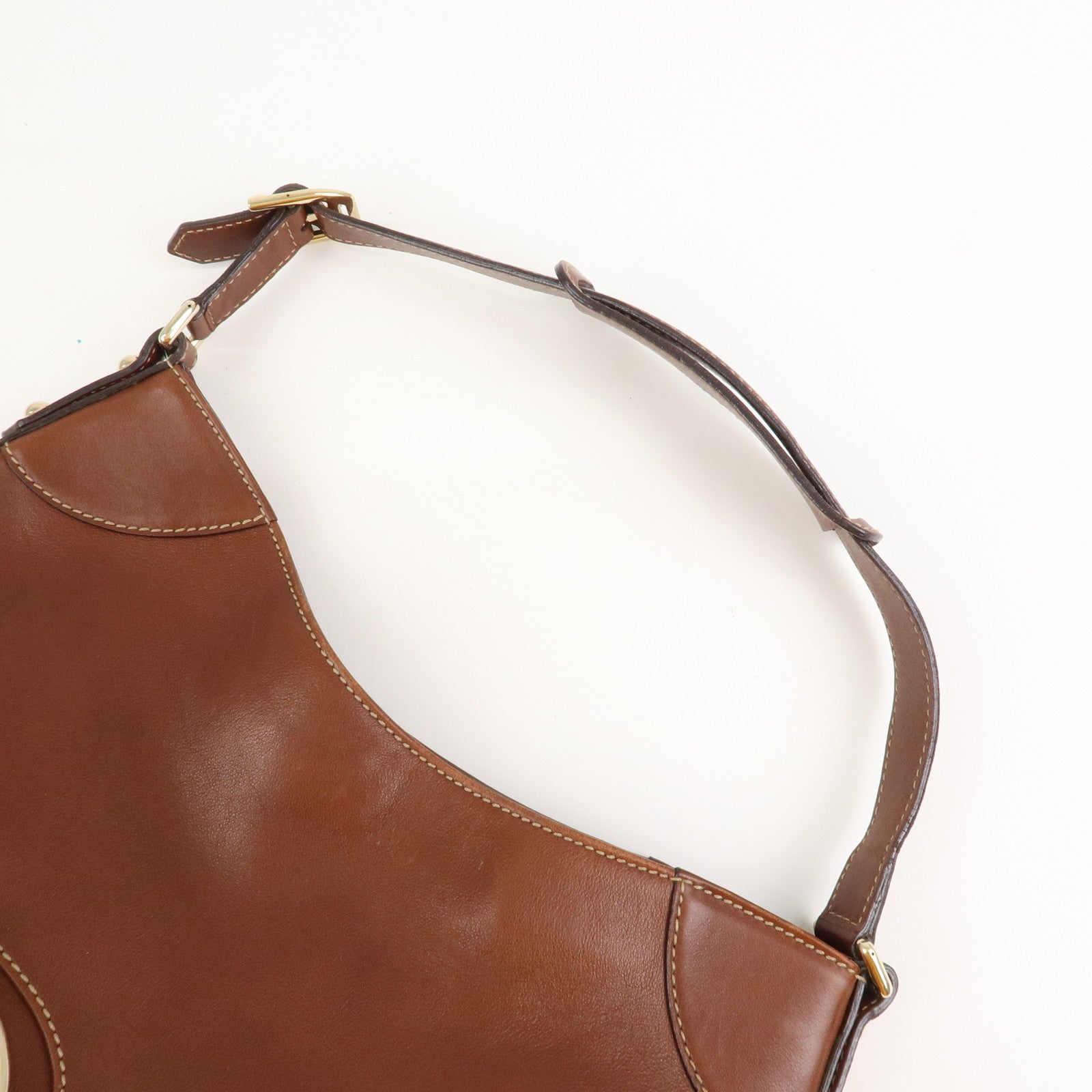 GUCCI Horsebit GG Canvas Leather Shoulder Bag Brown 137386