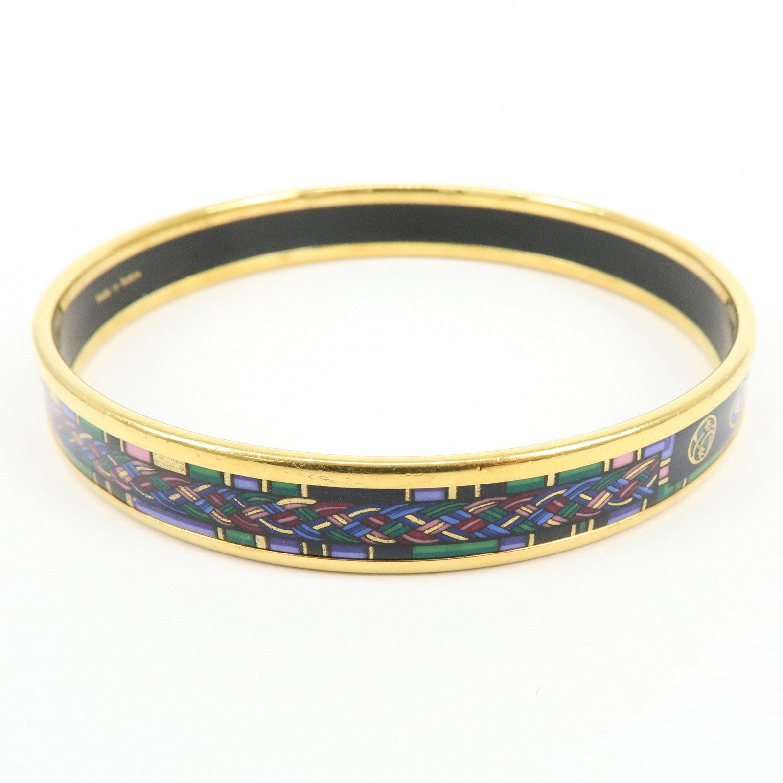 HERMES Email PM Gold Plated Bangle Bracelet Dark Navy Multicolor