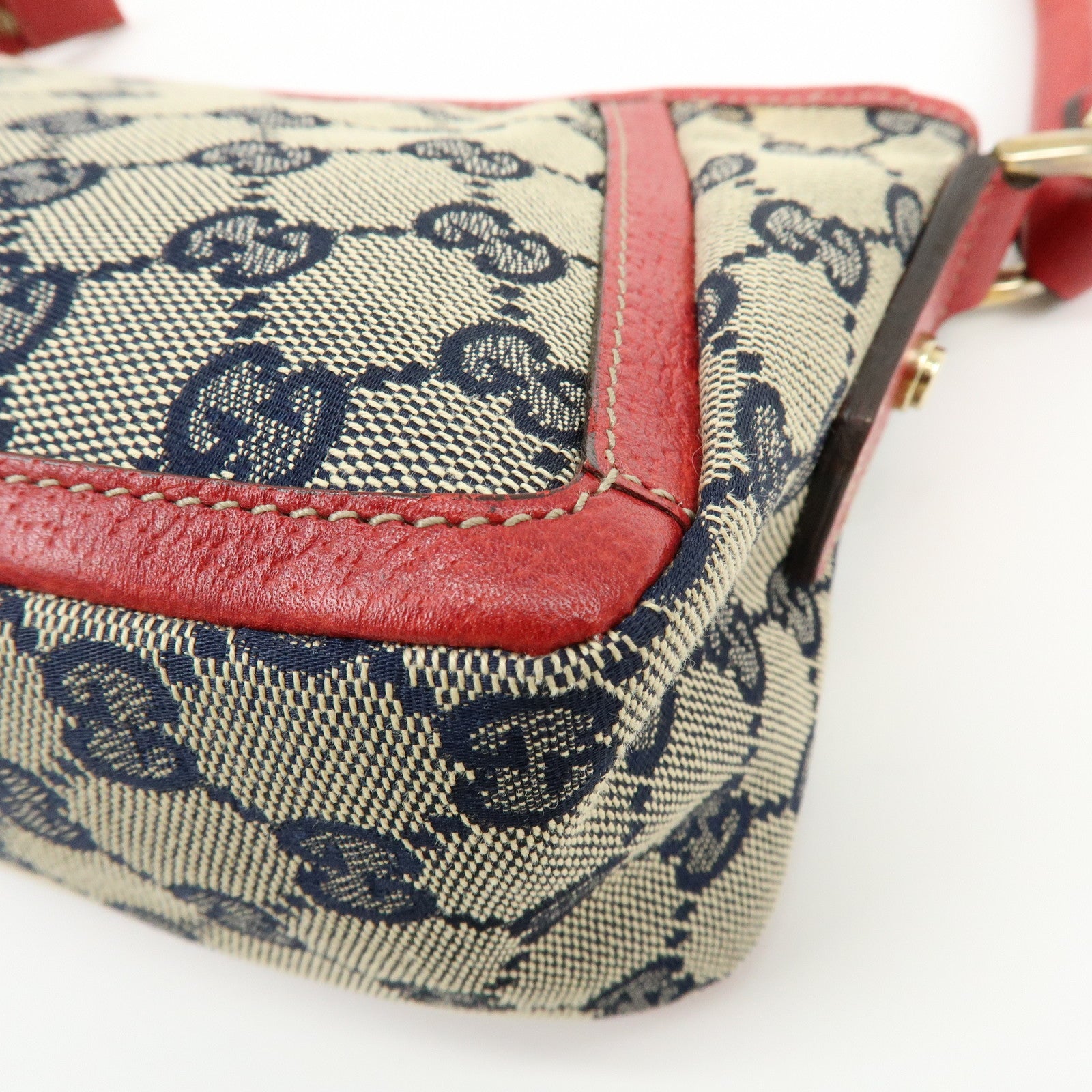 GUCCI Abbey GG Canvas Leather Shoulder Hand Bag Beige Red 130939
