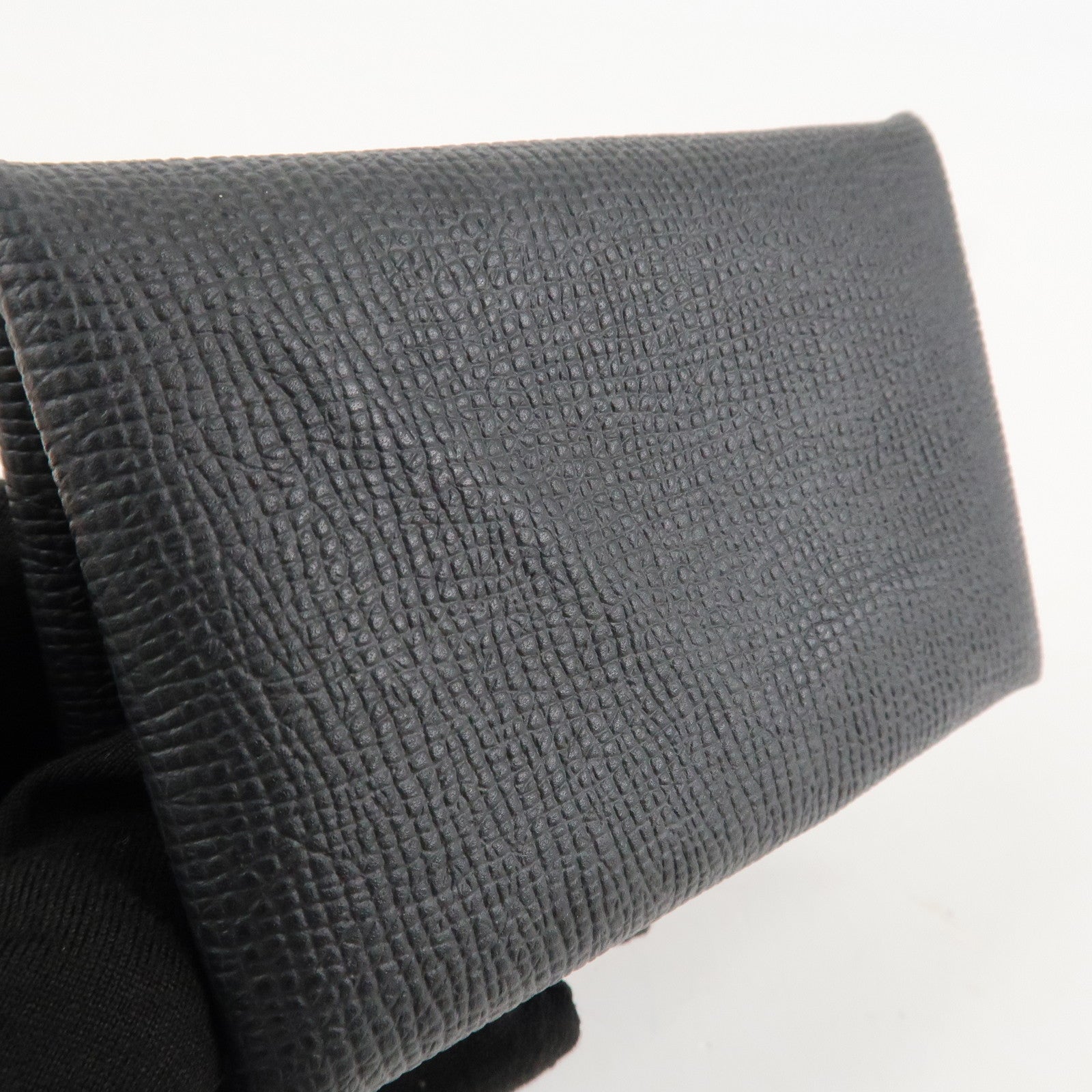 HERMES Epsom Leather CALVI Card Case Noir Black Used