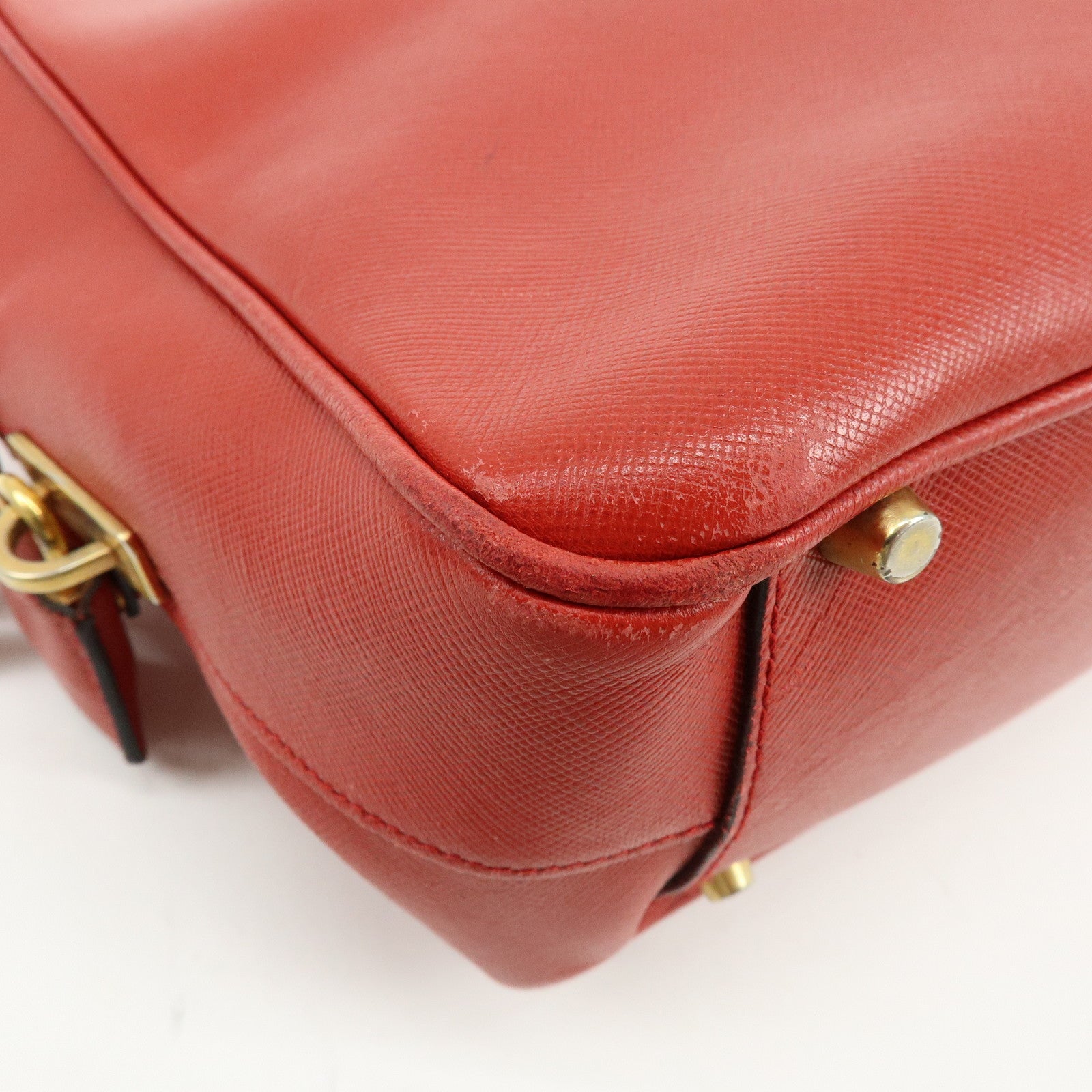 PRADA Triangle Logo Saffiano Leather Shoulder Bag Hand Bag Red