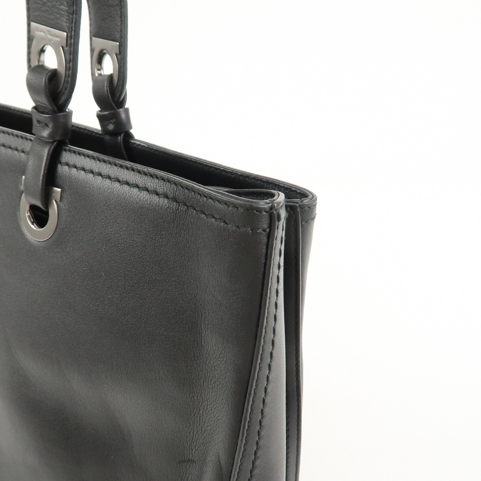 Ferragamo Gancini Leather Tote Bag Shoulder Bag Black