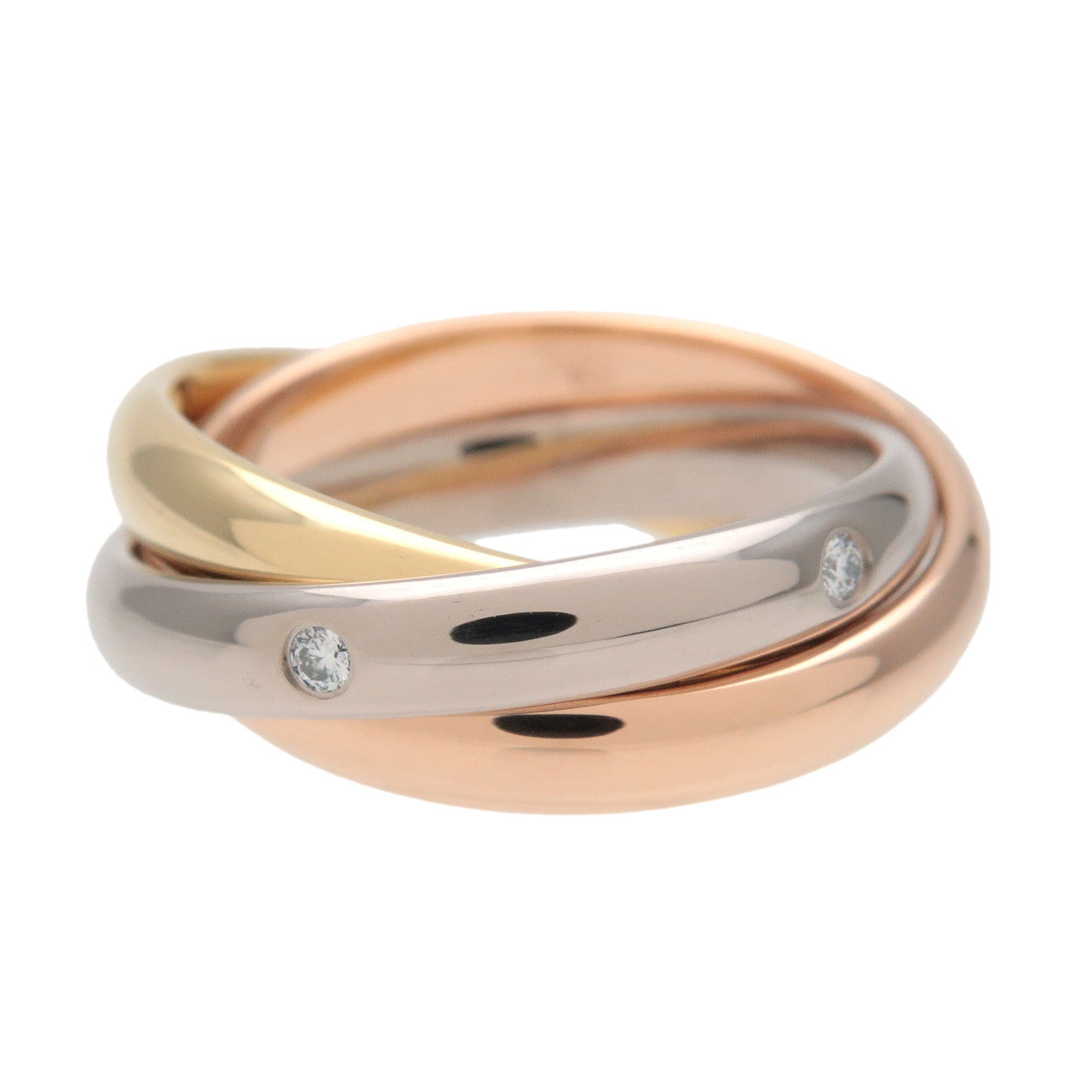 Cartier 5P Diamond Trinity Ring 750YG/WG/PG Classic Model #49 US4.5