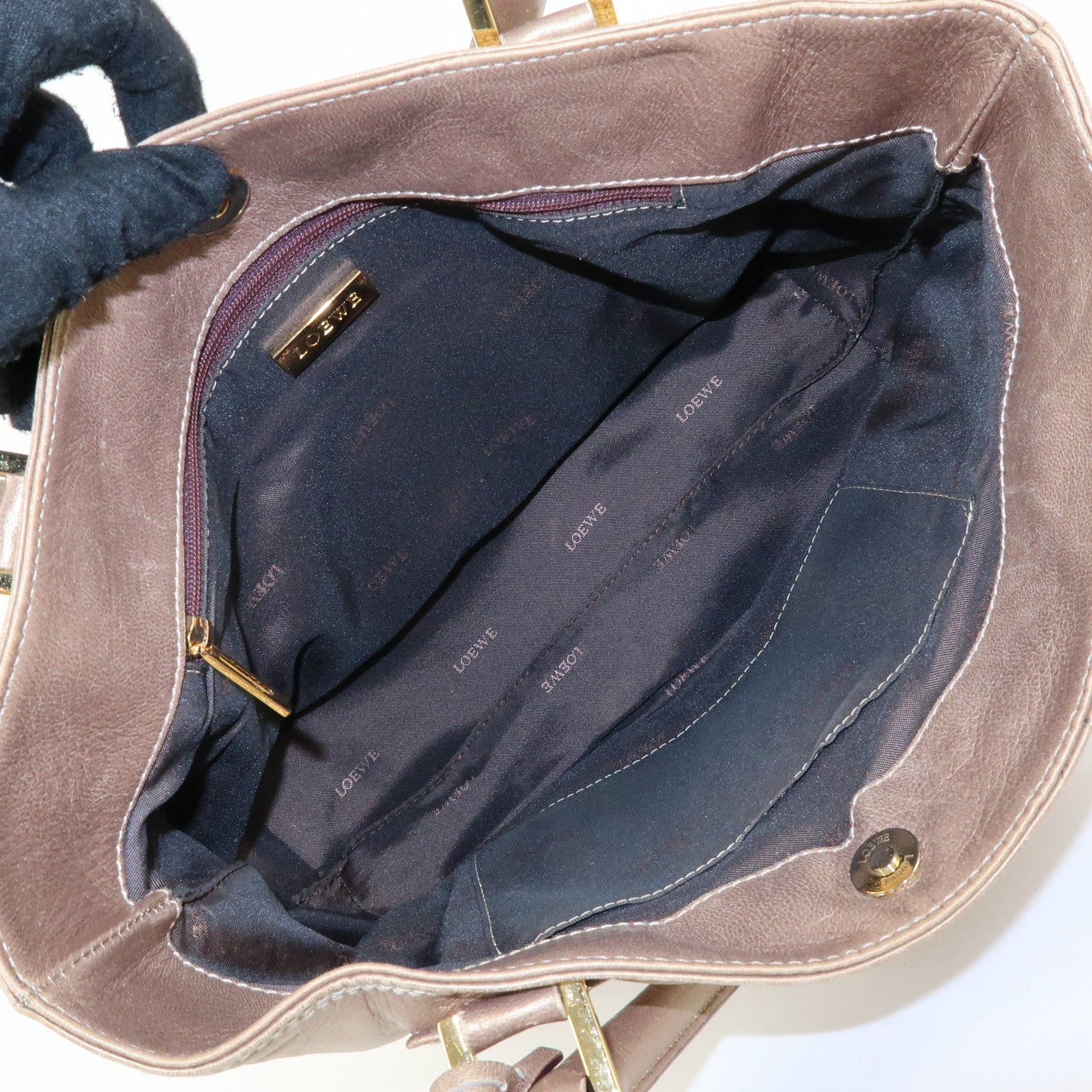 LOEWE Anagram Nappa Leather Tote Bag Hand Bag Gold