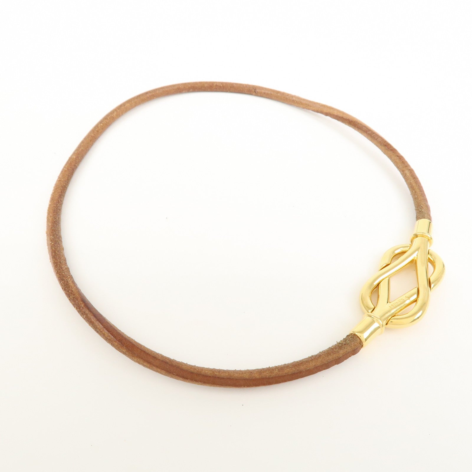 HERMES Leather Double Tour Jumbo Metal Bracelet Choker Brown