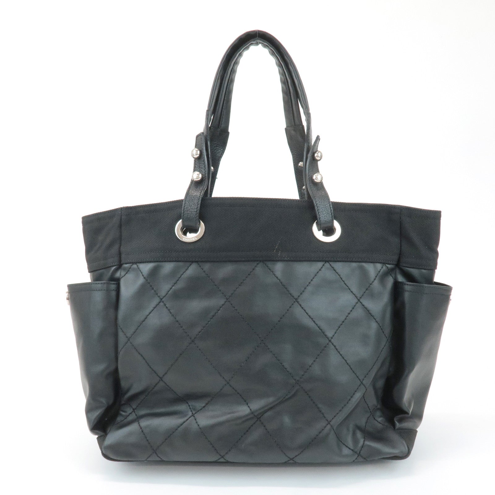 CHANEL COCO Paris Biarritz GM Coated Canvas Leather Tote Bag Black