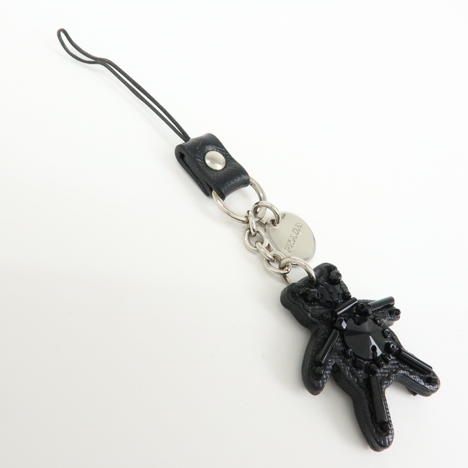 PRADA Triangle Logo Set of 4 Metal Key Case Bag Charm Black Gold