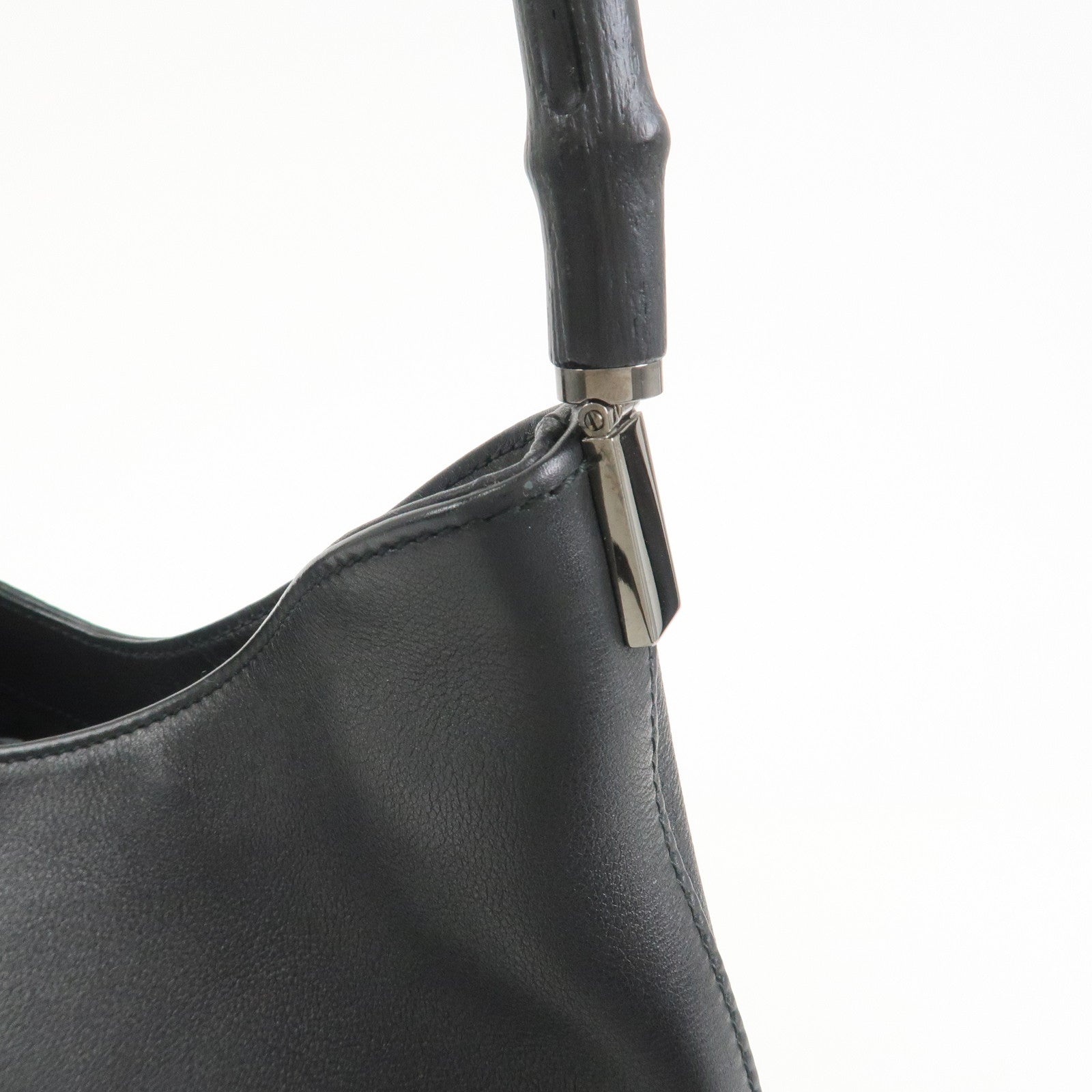 GUCCI Bamboo Leather Shoulder Bag Hand Bag Black 001 3244