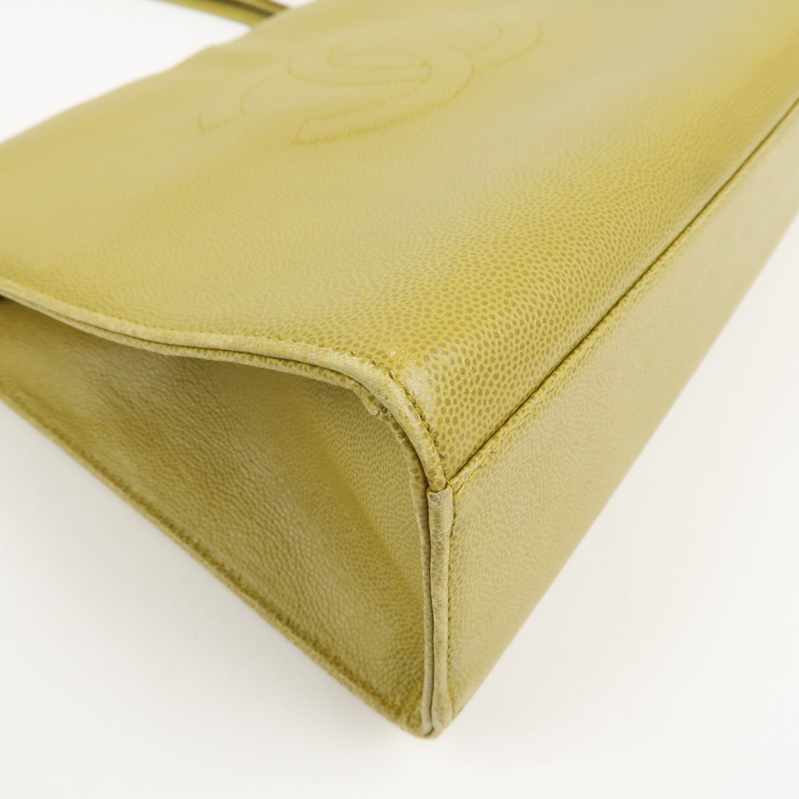 CHANEL COCO Mark Caviaskin Leather Tote Bag Hand Bag Yellow