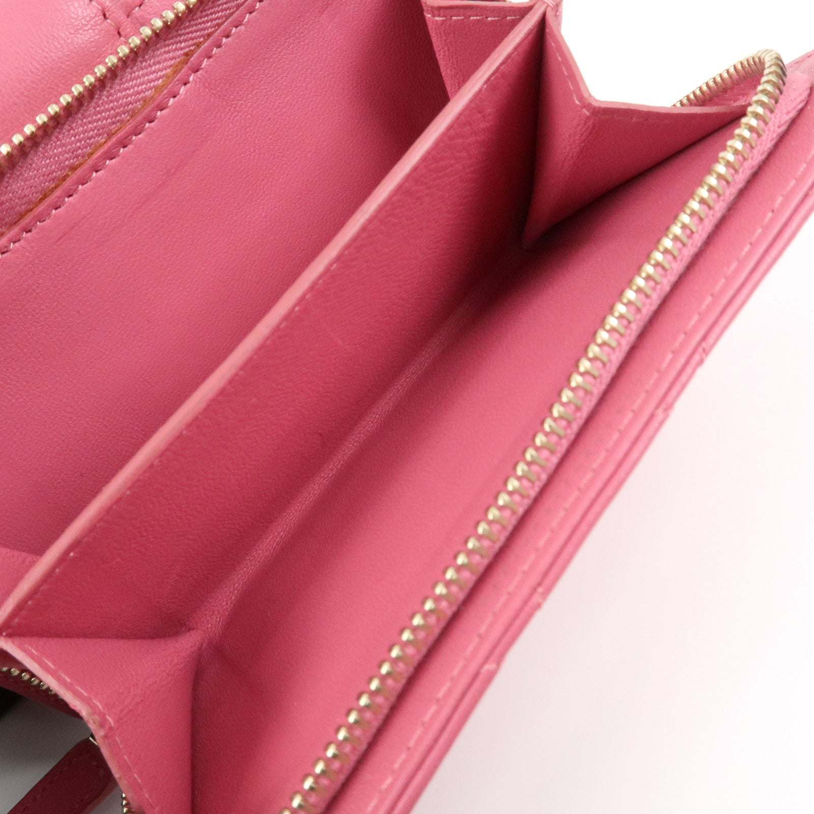 CHANEL Matelasse Lamb Skin Bi-fold Wallet Purse Pink
