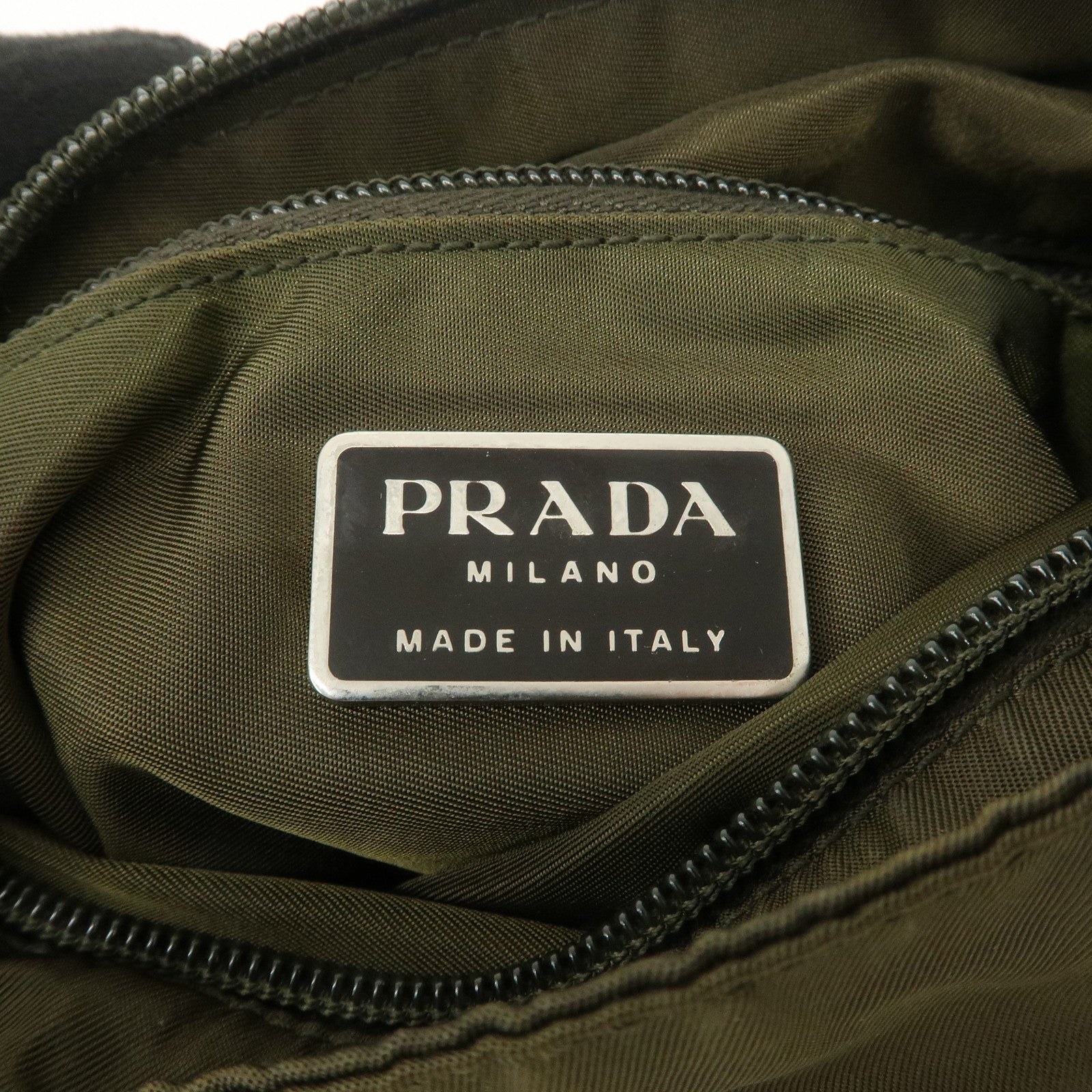 PRADA Logo Nylon Leather Shoulder Bag Crossbody Bag Khaki Black