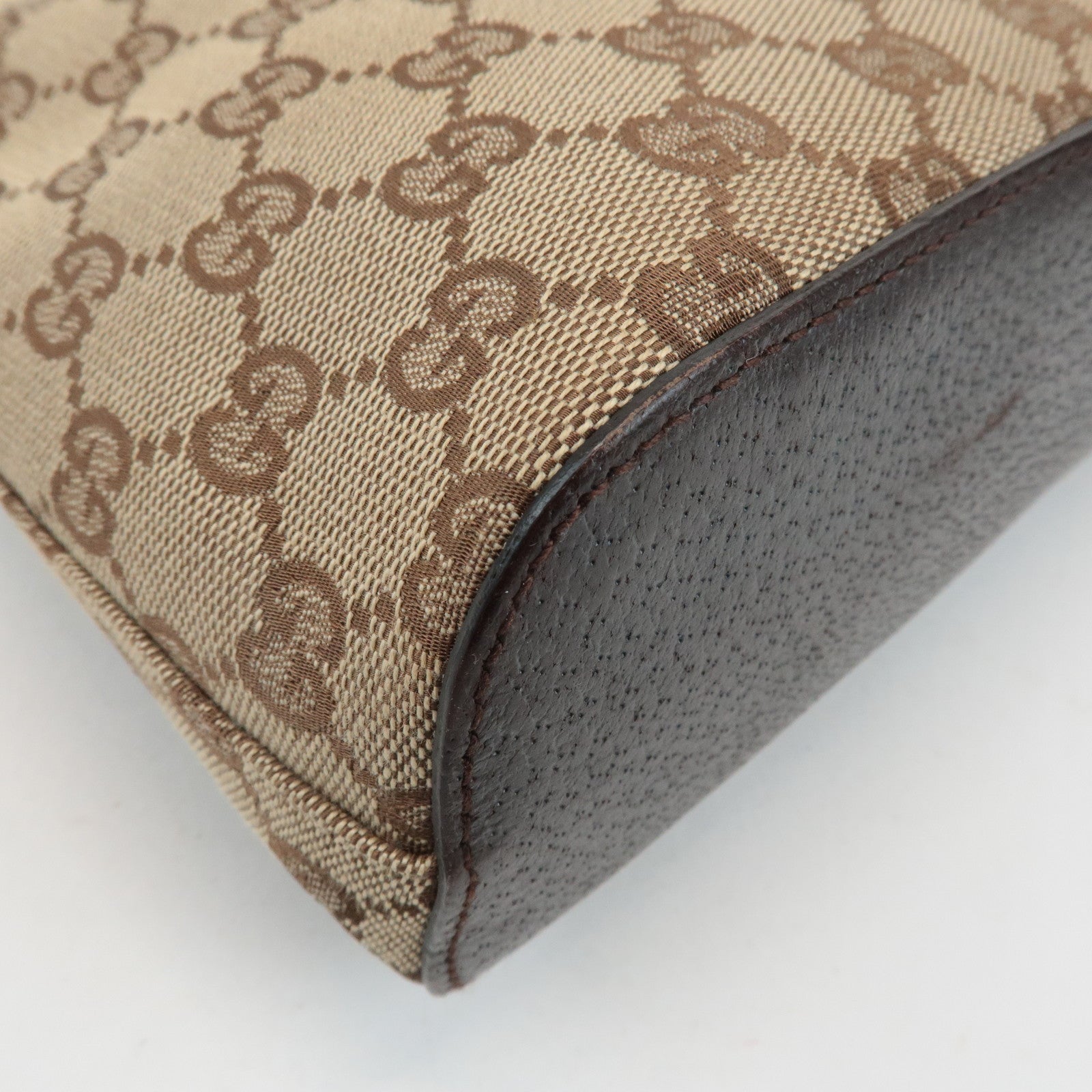 GUCCI GG Canvas Leather Shoulder Bag Hand Bag Beige Dark Brown 115002 Used