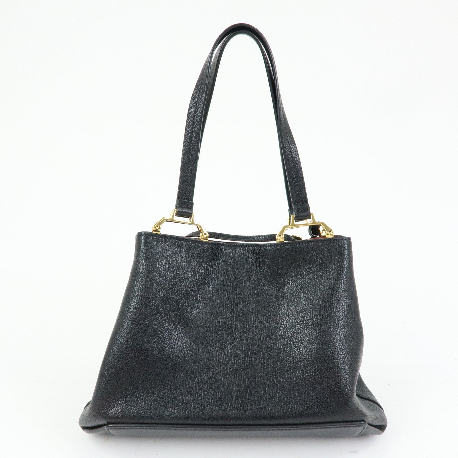 MIU MIU Logo Madras Leather Tote Bag Shoulder Bag Hand Bag Black