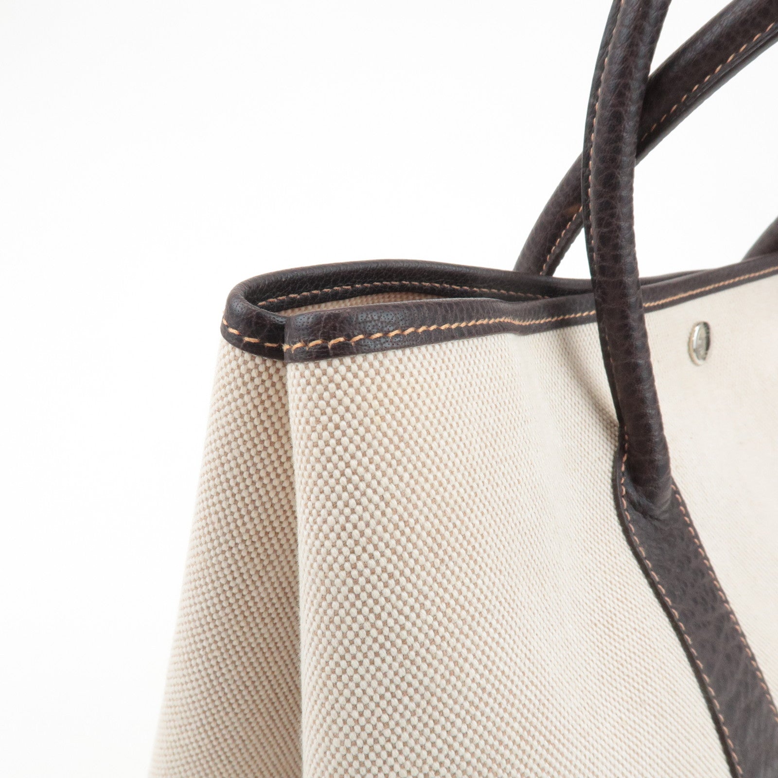 HERMES Garden Party PM Toile Ash H Stamped Leather Tote Bag Used