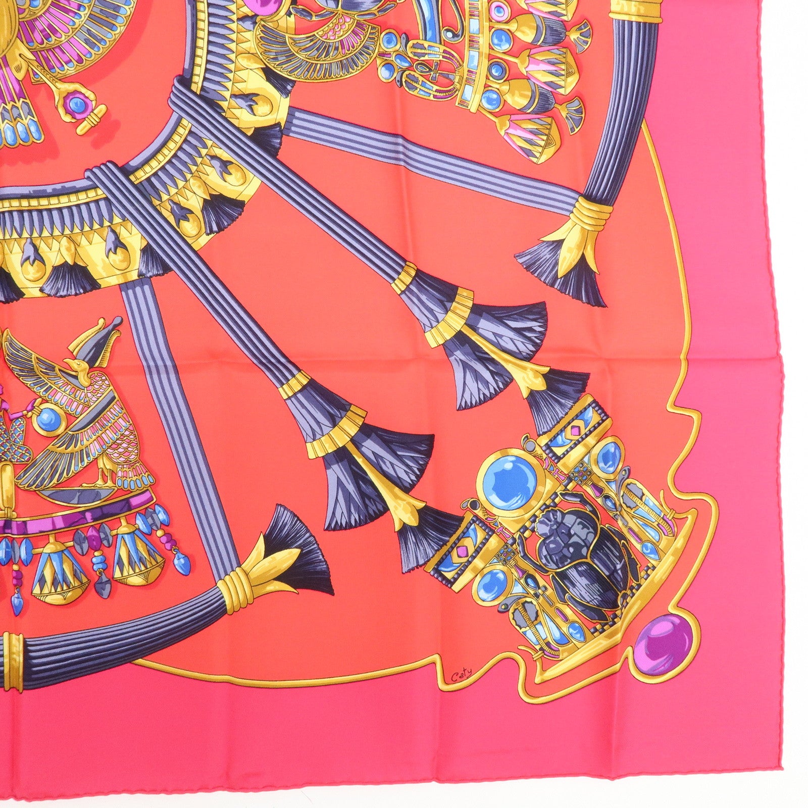 HERMES Carre 90 Silk 100% Caty Scarf Pink Multi Color