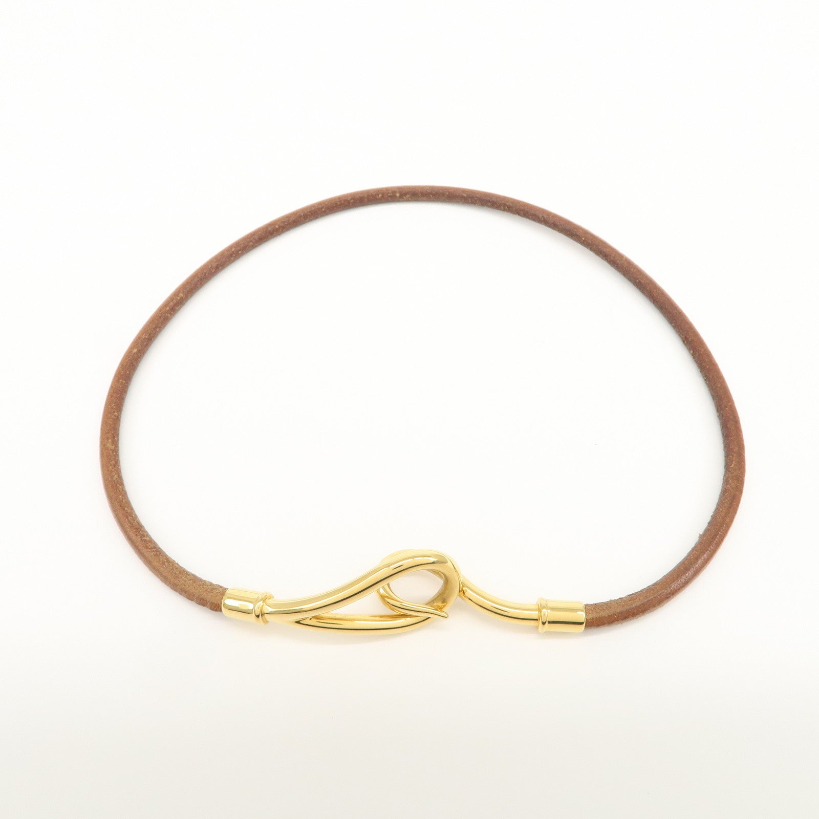 HERMES Logo Leather Jumbo Choker Bracelet Brown