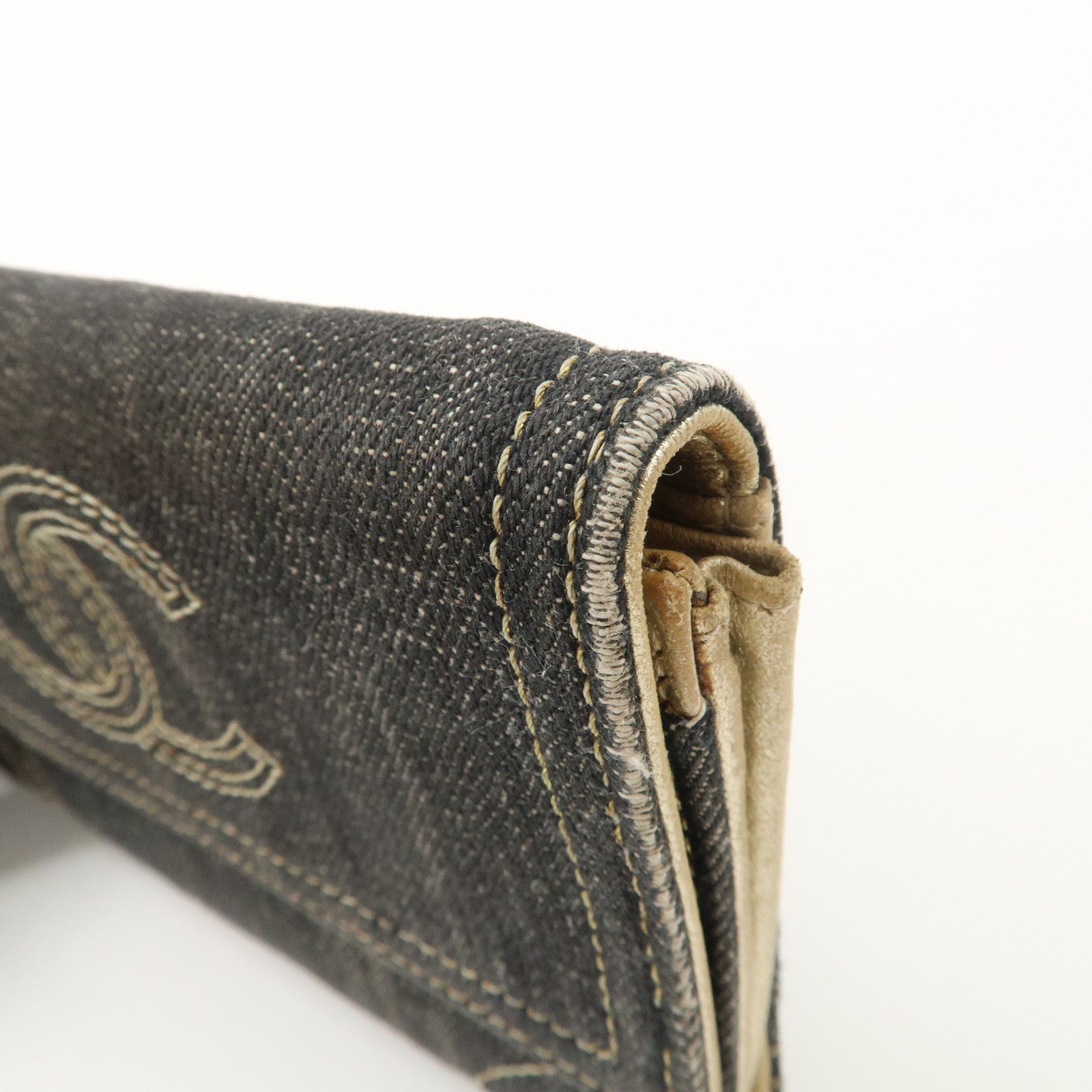 CHANEL COCO Mark Denim Bi-fold Wallet Indigo Blue A31991 Used