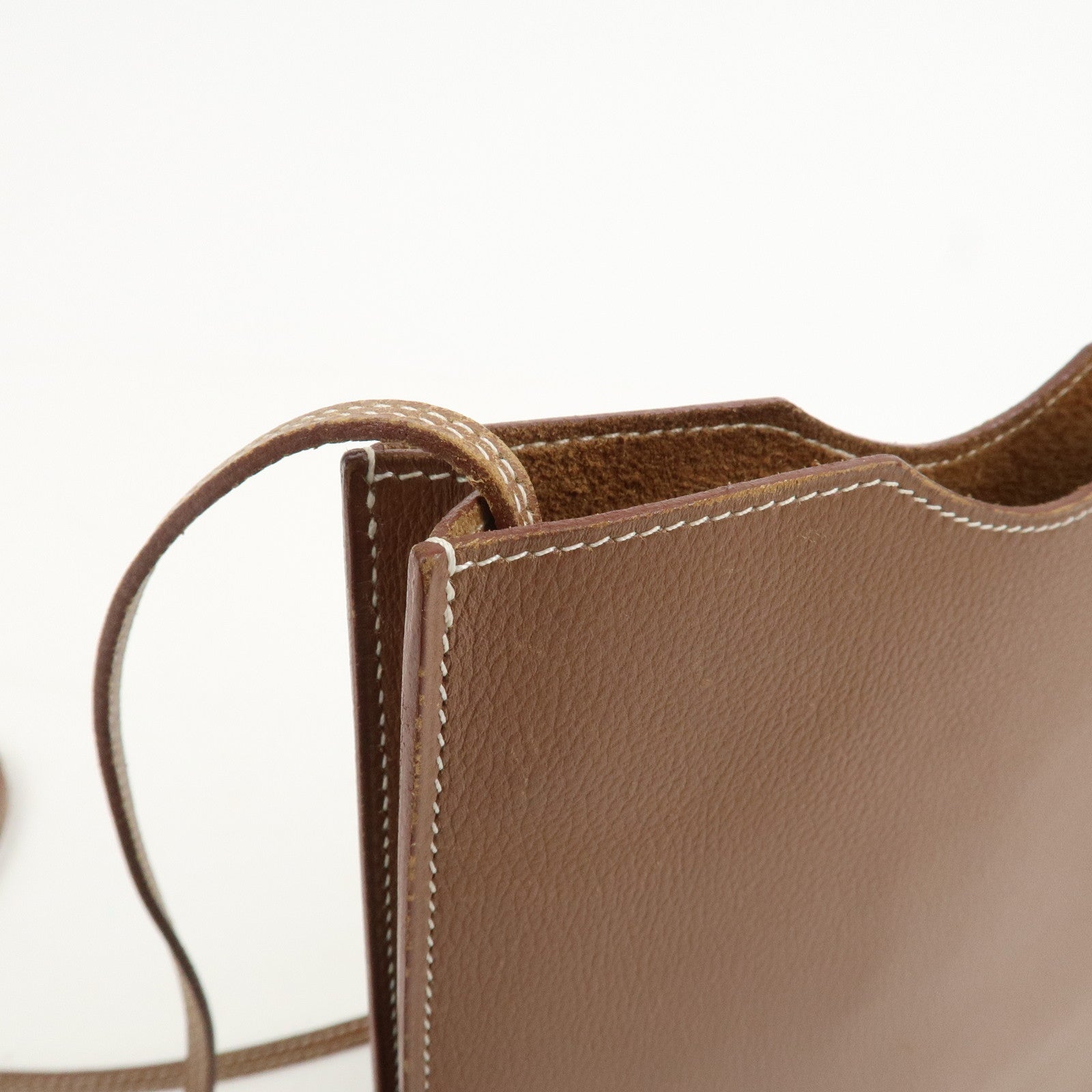 HERMES Air Line Canvas Leather Omenitu Shoulder Bag Brown