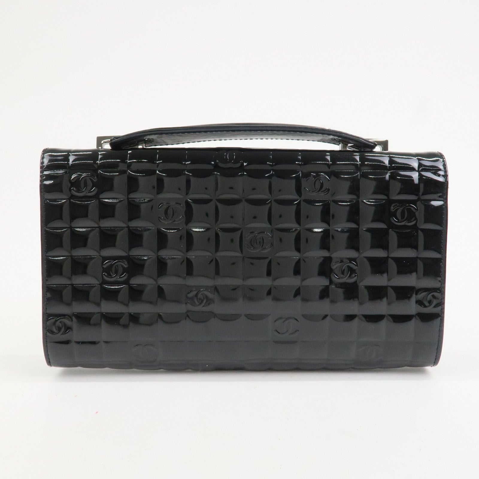 CHANEL Chocolate Bar COCO Mark Patent Leather Hand Bag Black
