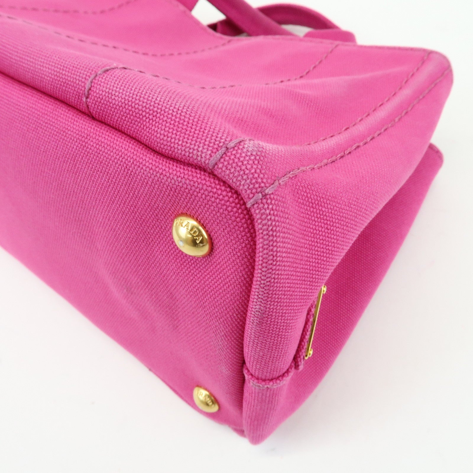 PRADA Triangle Logo Canapa Mini Canvas Tote Hand Bag Pink BN2439