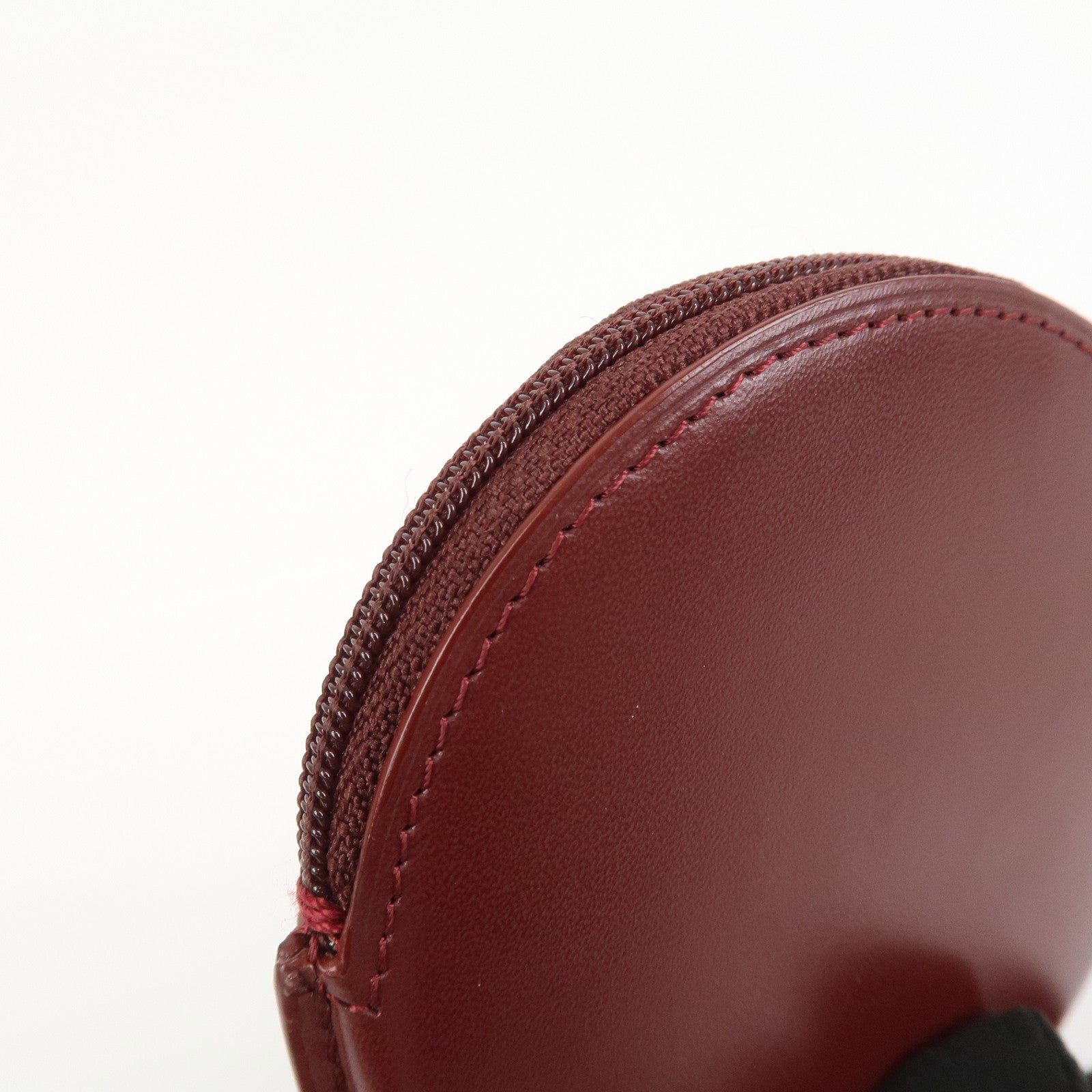 Cartier Must Line Leather Coin Case Coin Purse Wine Red