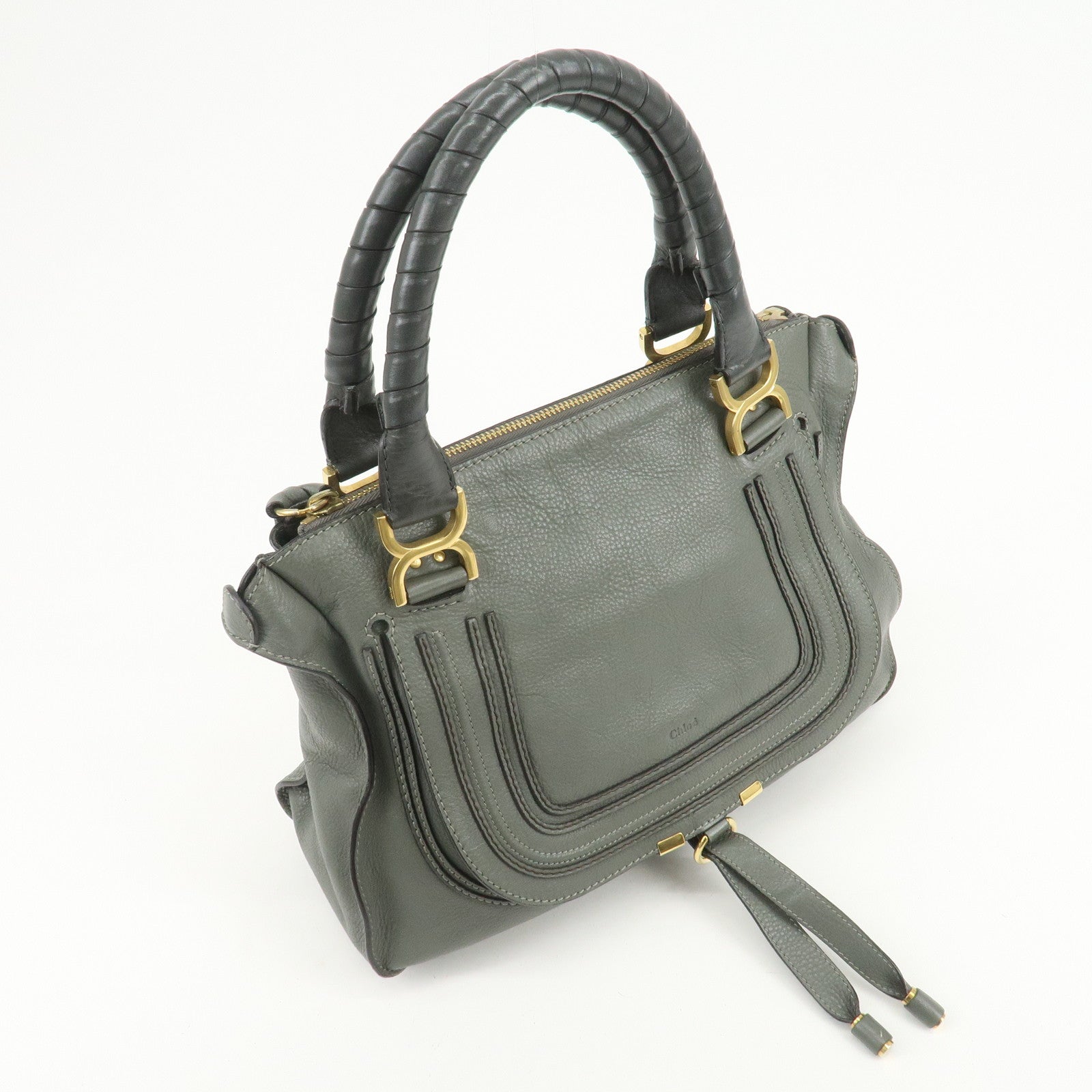 Chloe Marcie Leather Tote Bag Shoulder Bag Hand Bag Gray