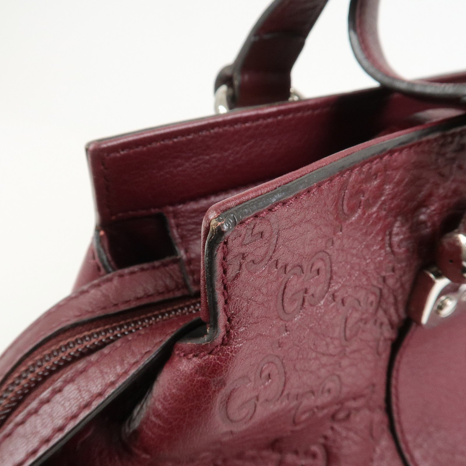 GUCCI Bamboo Guccissima Leather 2Way Bag Hand Bag Wine Red 355772