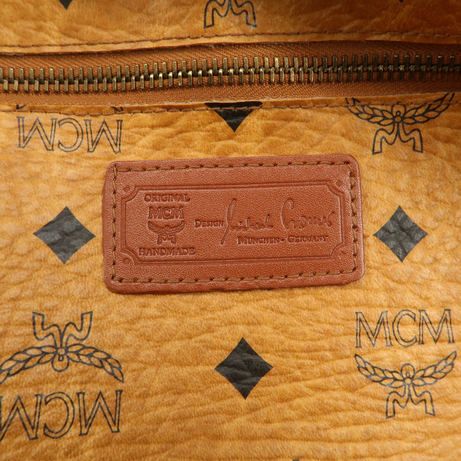 MCM Visetos Leather Shoulder Bag Tote Bag Brown