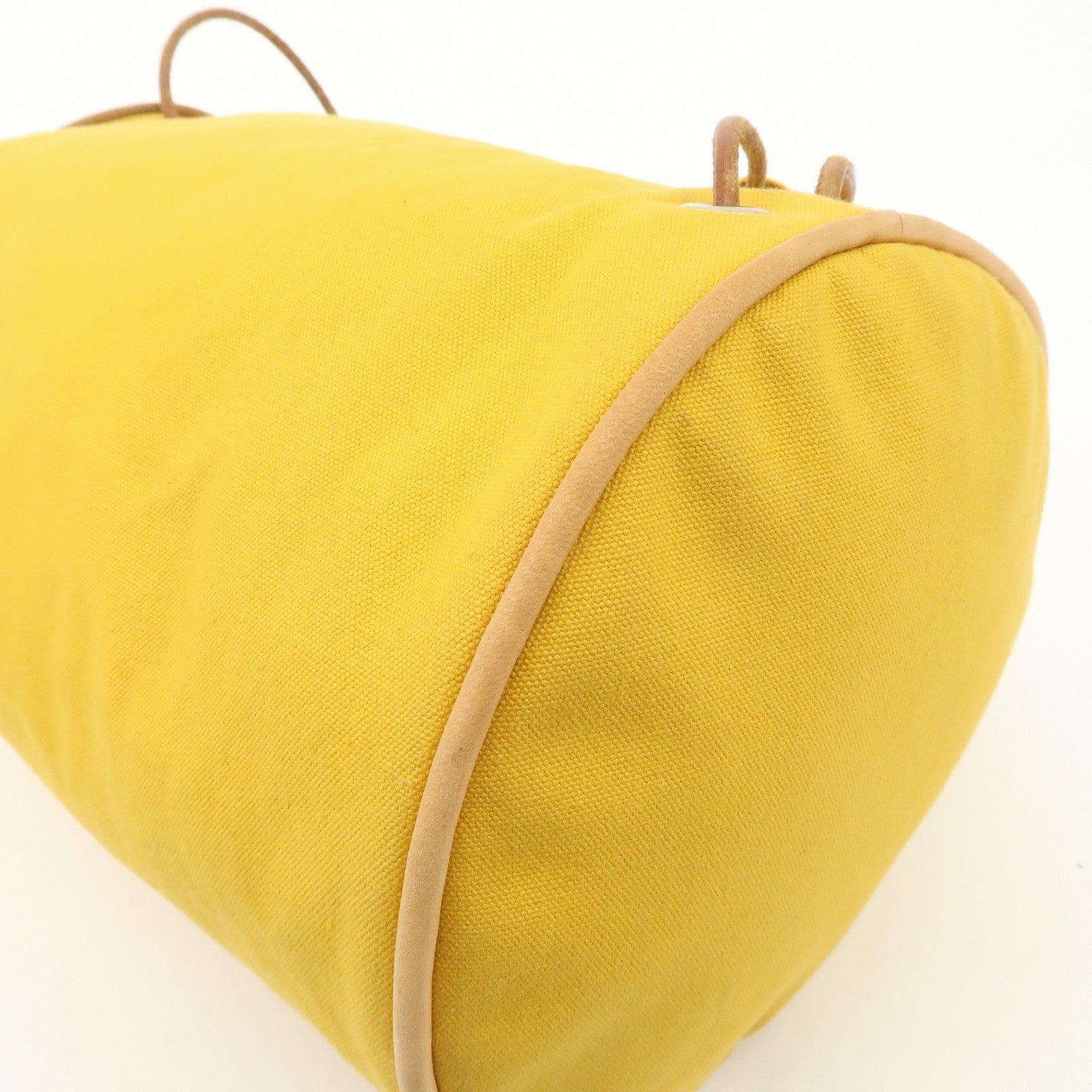 HERMES Porochon Mimil Canvas Leather PM Shoulder Bag Yellow Used