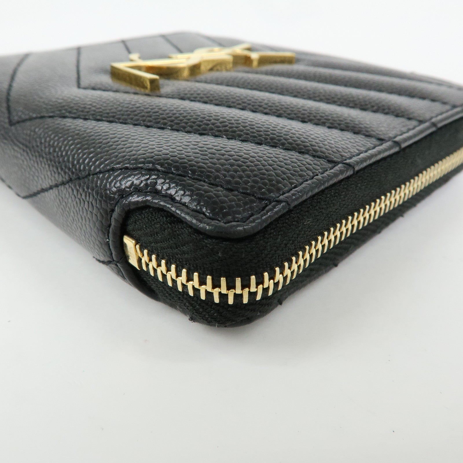 SAINT LAURENT PARIS Cassandra Leather Compact Wallet Black