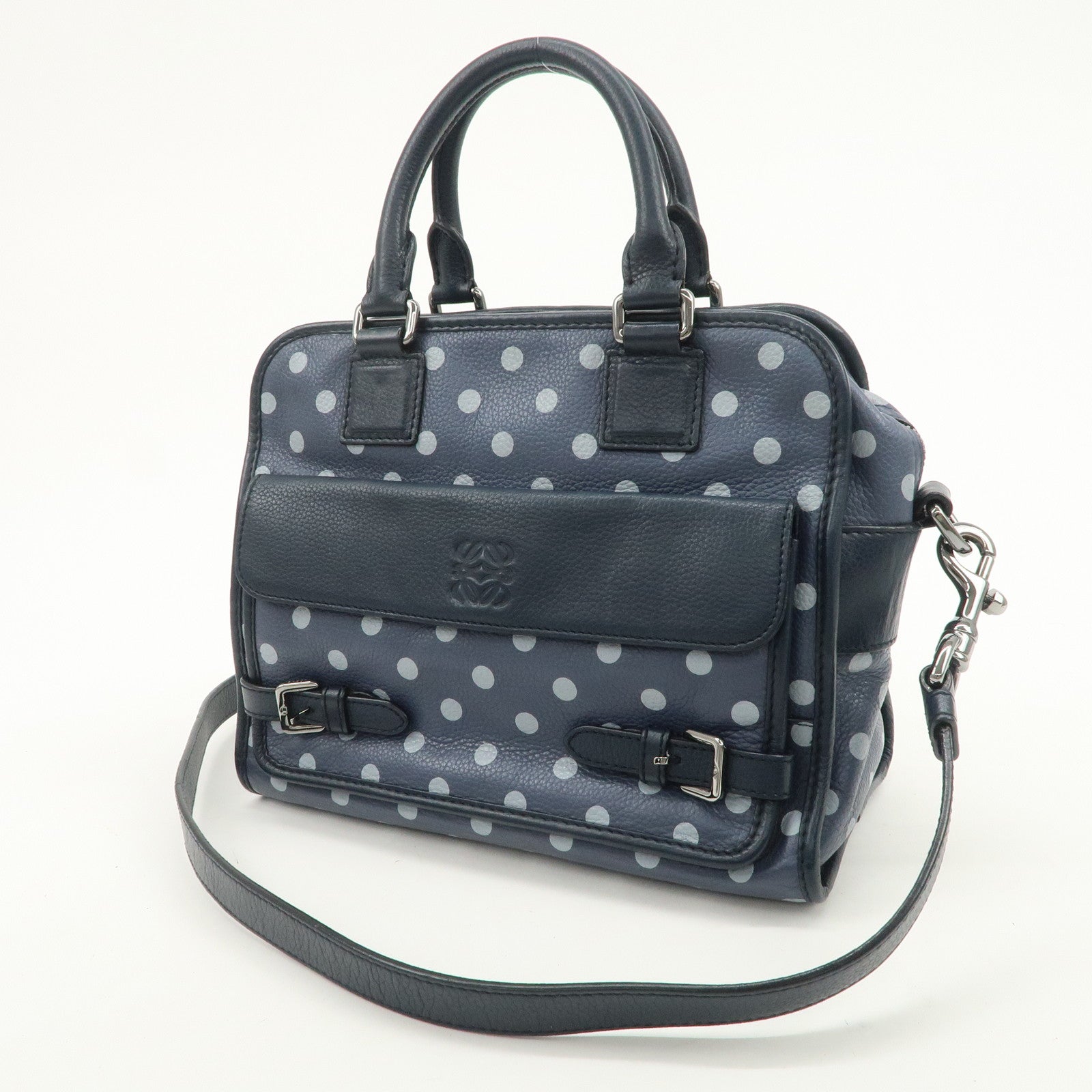 LOEWE Amazona Cruz Leather 2Way Bag Hand Bag Shoulder Bag Navy