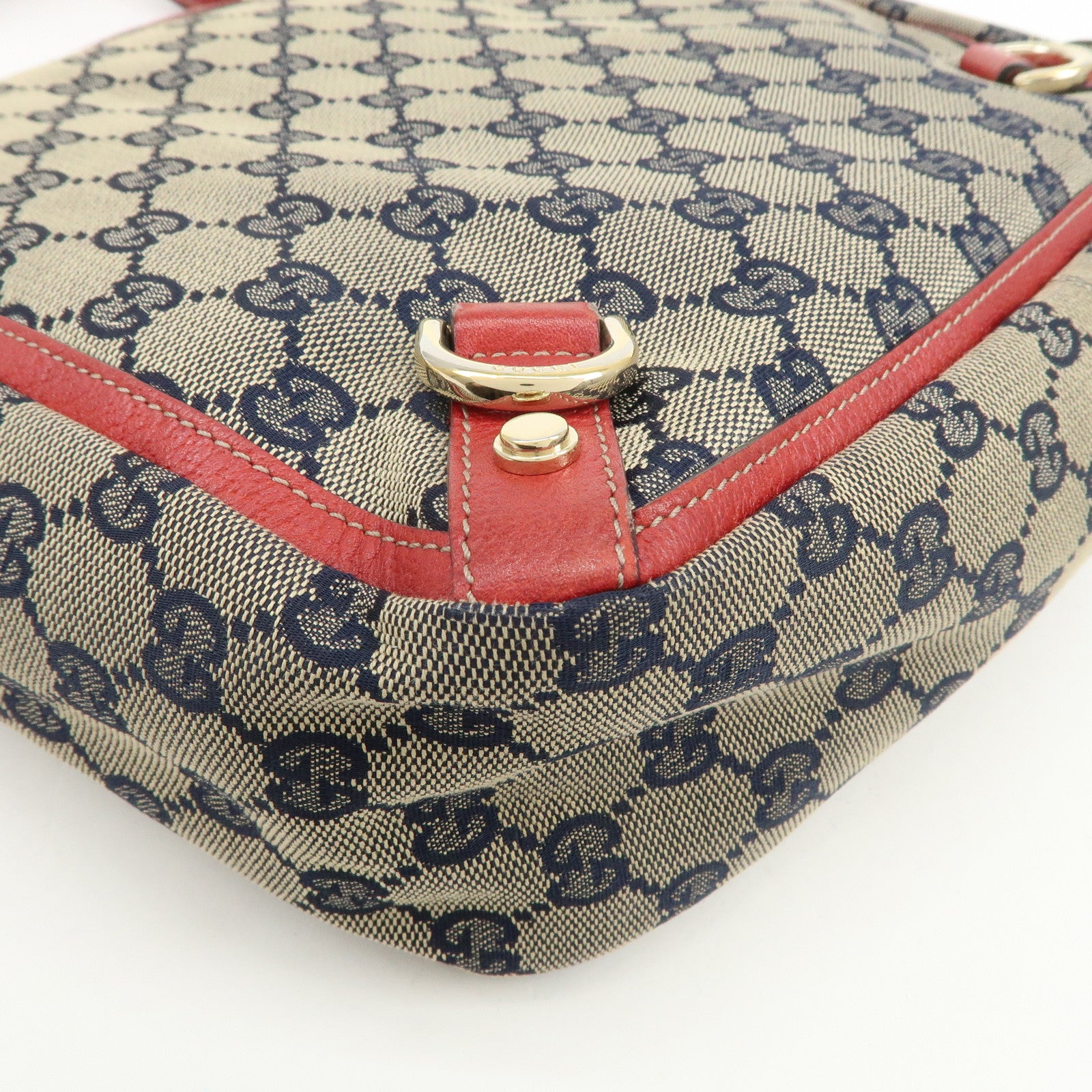 GUCCI Abbey GG Canvas Leather Hand Bag Red Navy 130739