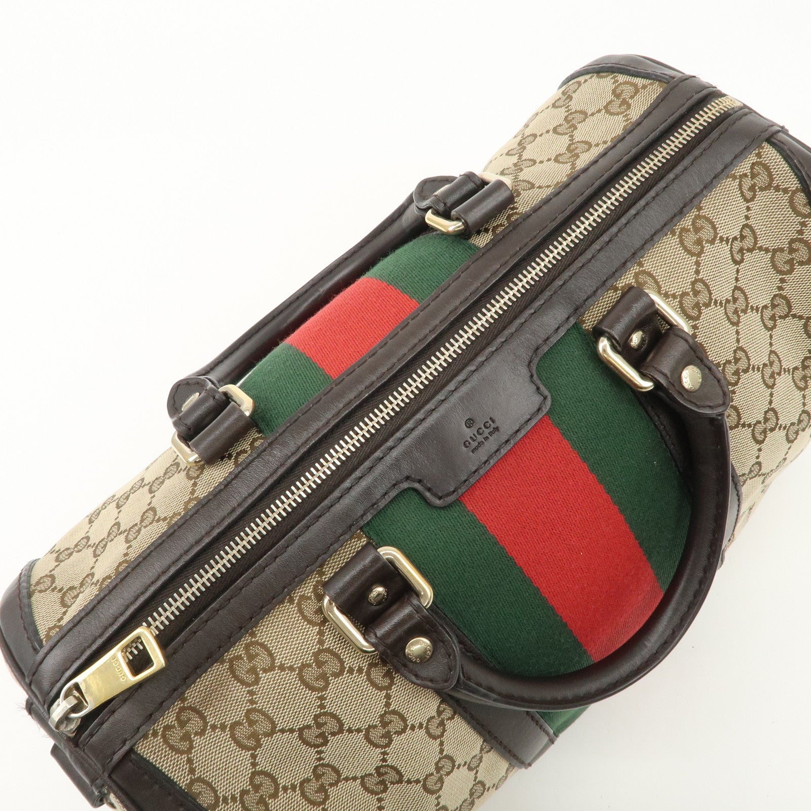 GUCCI Sherry GG Canvas Leather 2Way Bag Boston Bag Beige 247205 Used