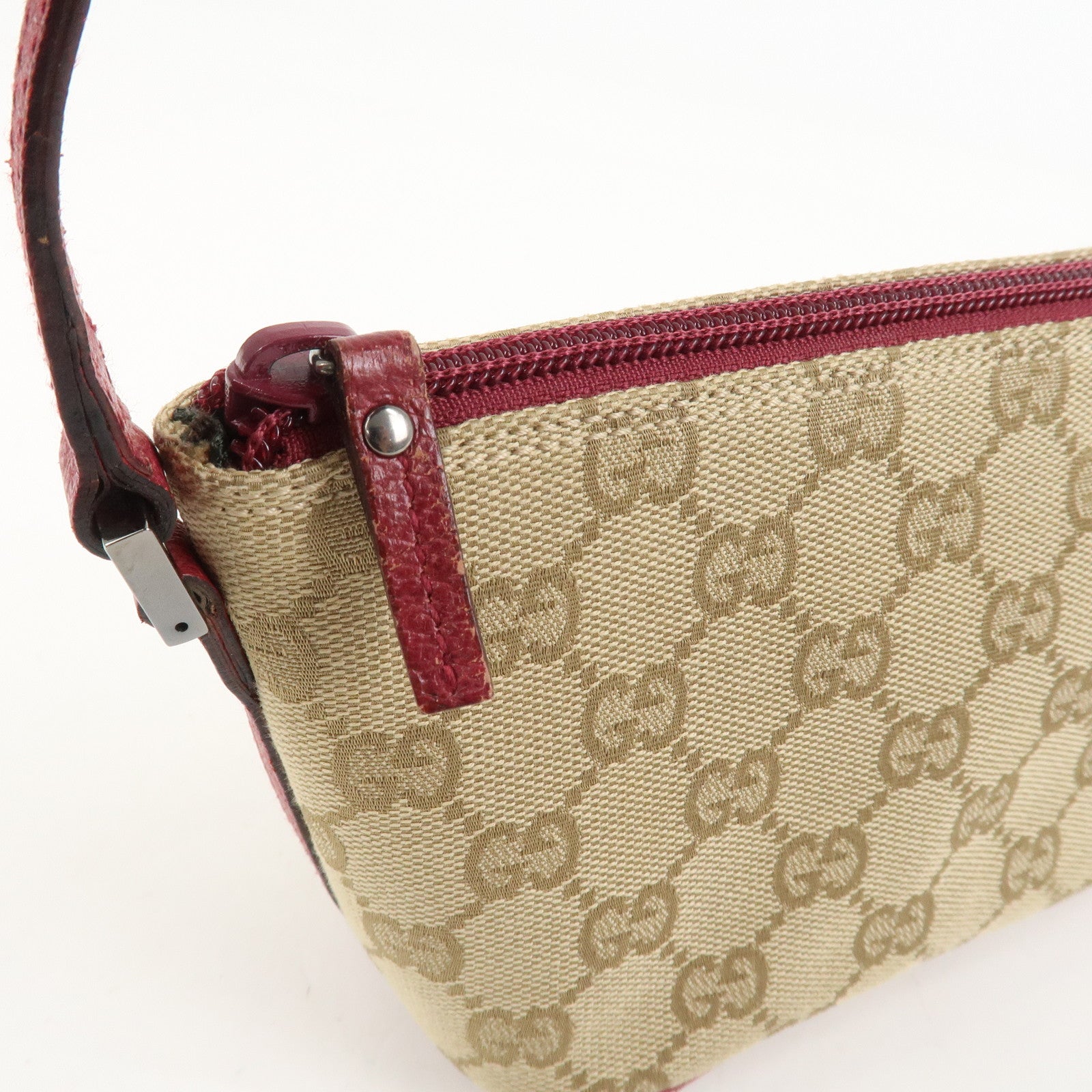 GUCCI Boat Bag Logo GG Monogram Canvas Hand Bag Beige Pink 07198