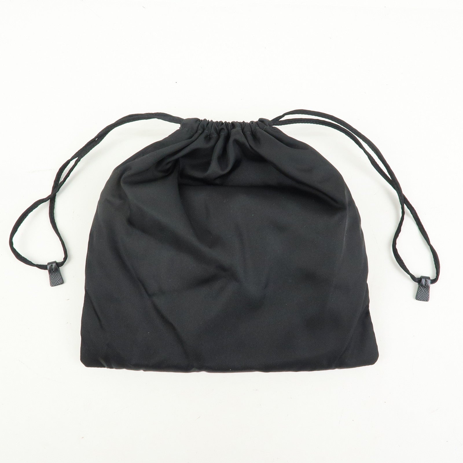 PRADA Triangle Logo Nylon Saffiano Leather Drawstring Pouch Black