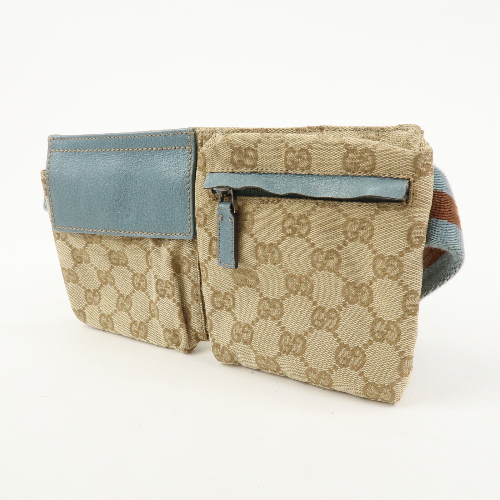 GUCCI Sherry GG Monogram Canvas Leather Body Bag Waist Pouch 162962