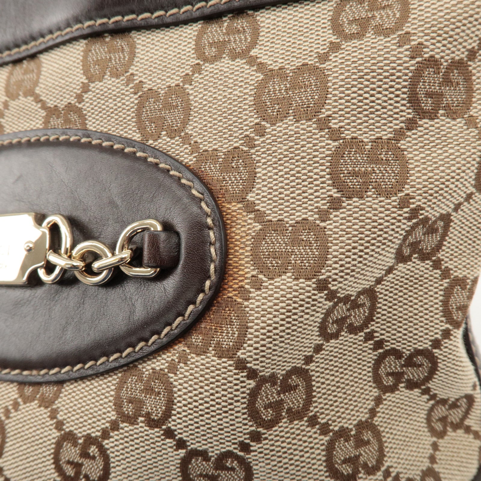 GUCCI GG Canvas Leather Tote Bag Hand Bag Beige Dark Brown 145994 Used