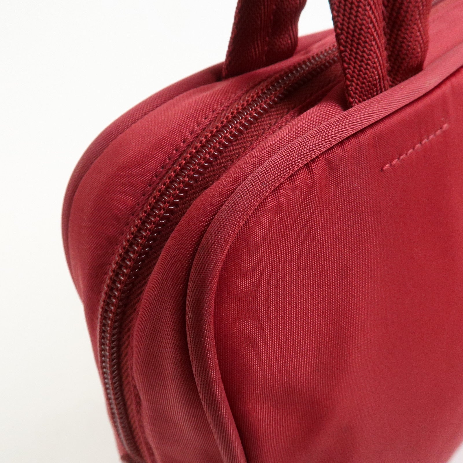 PRADA Triangle Logo Nylon Leather Hand Bag Wine Red B8495