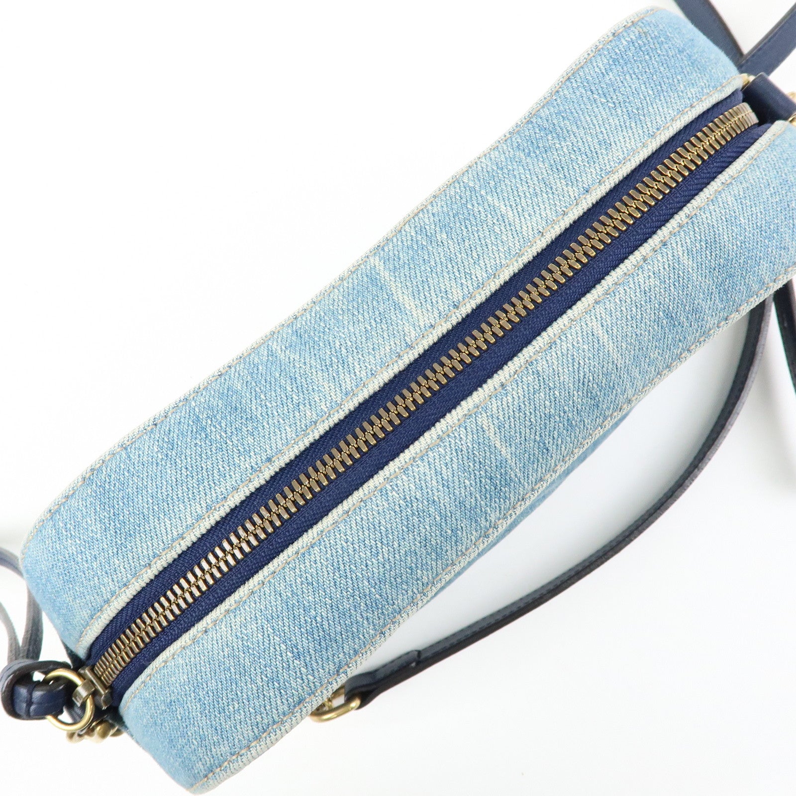 GUCCI GG Marmont Denim Leather Shoulder Bag Indigo Blue 447632
