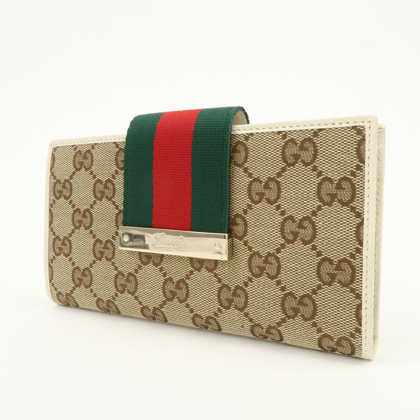 GUCCI Sherry GG Canvas Leather Long Wallet Continental Wallet Beige