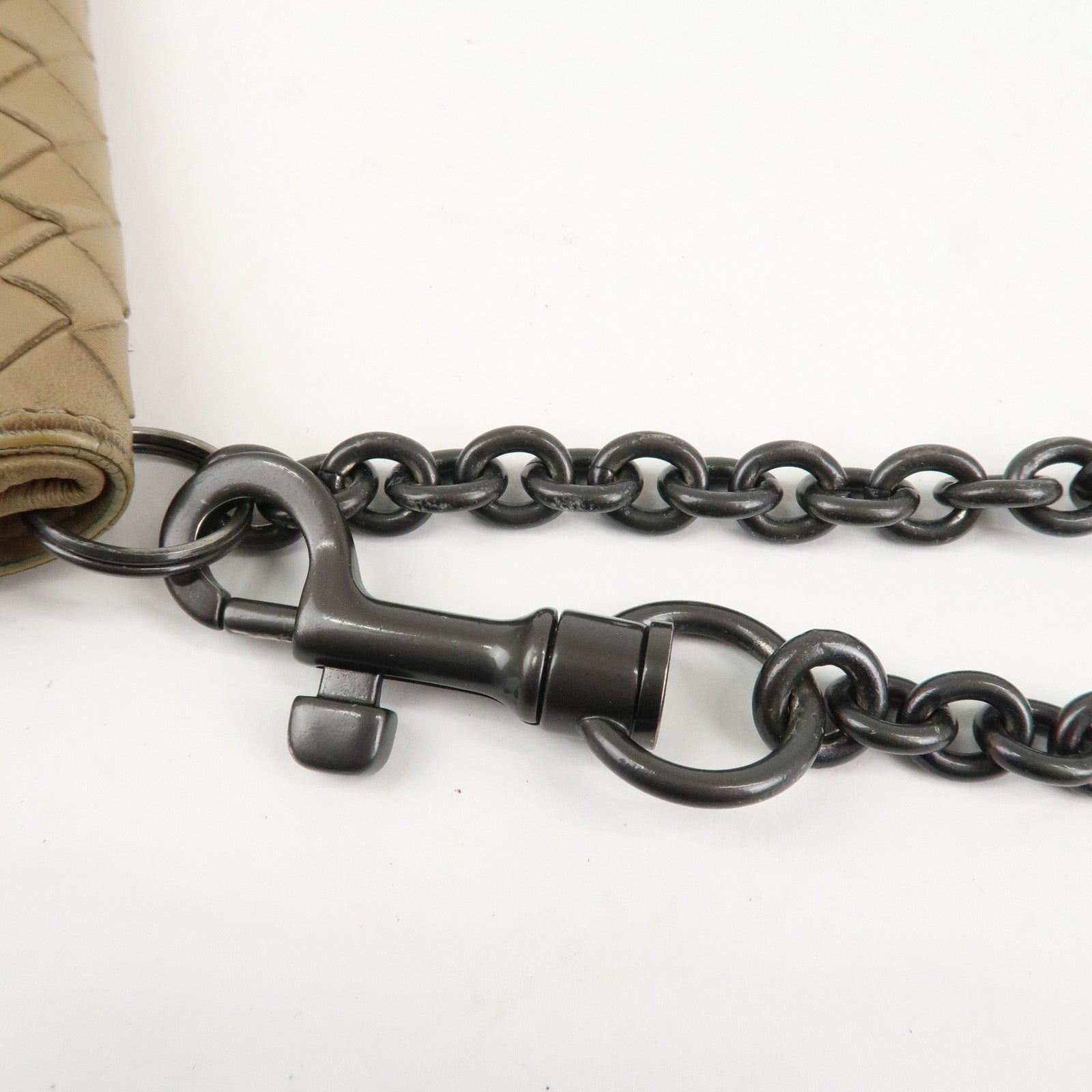 BOTTEGA VENETA Intrecciato Leather Chain Wallet Mini Wallet Beige Used