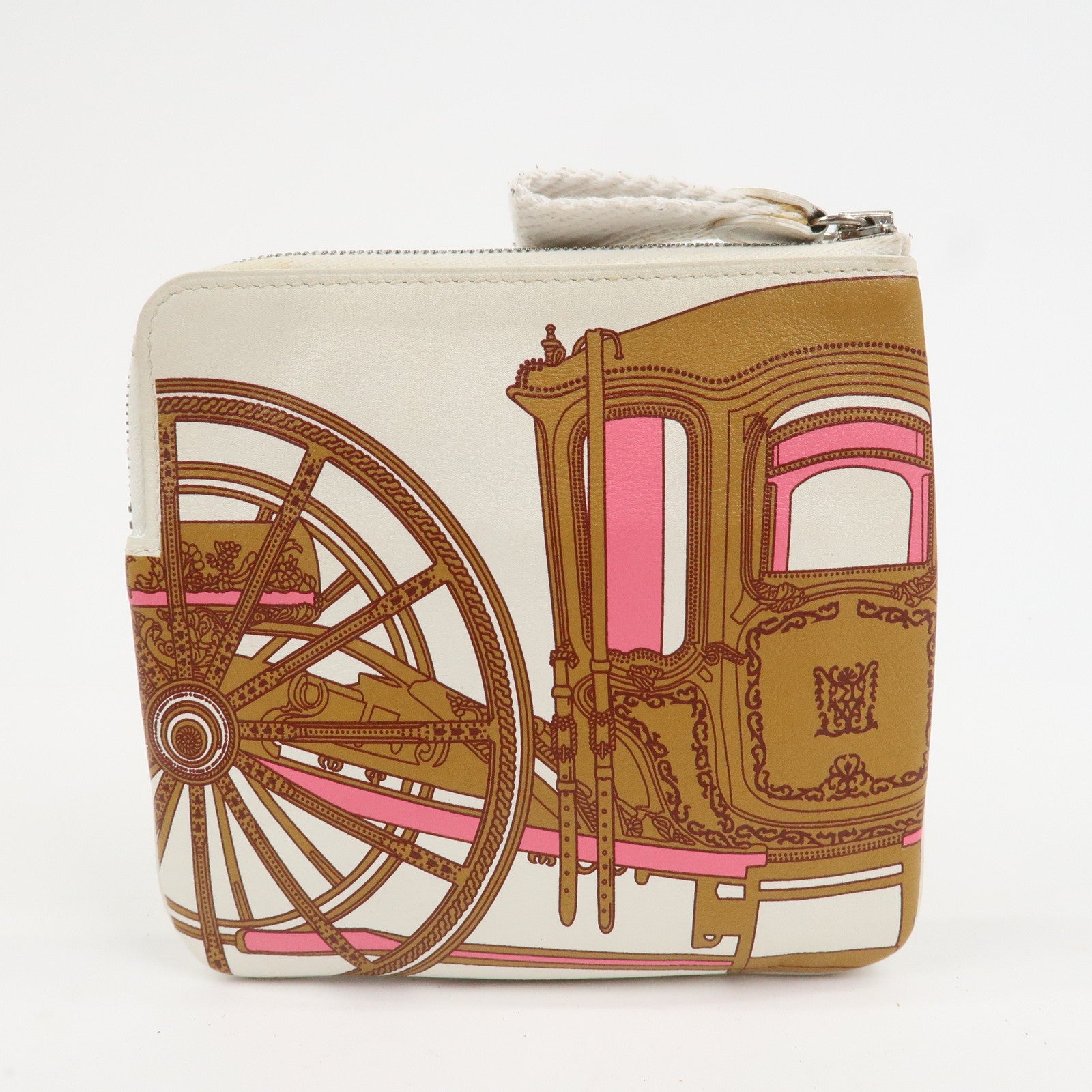 HERMES Carre Calf Skin Pocket Pouch BALADE EN BERLINE Ivory Brown