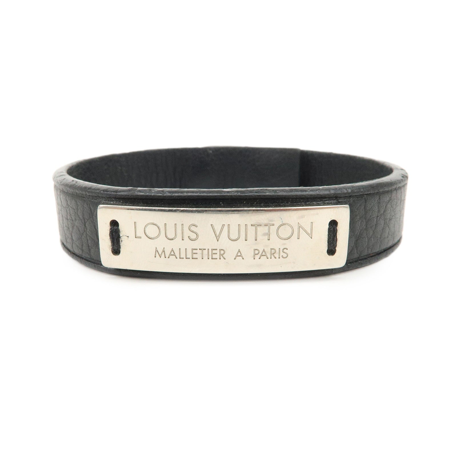 Louis Vuitton Leather Metal Bracelet Pression Black M6512