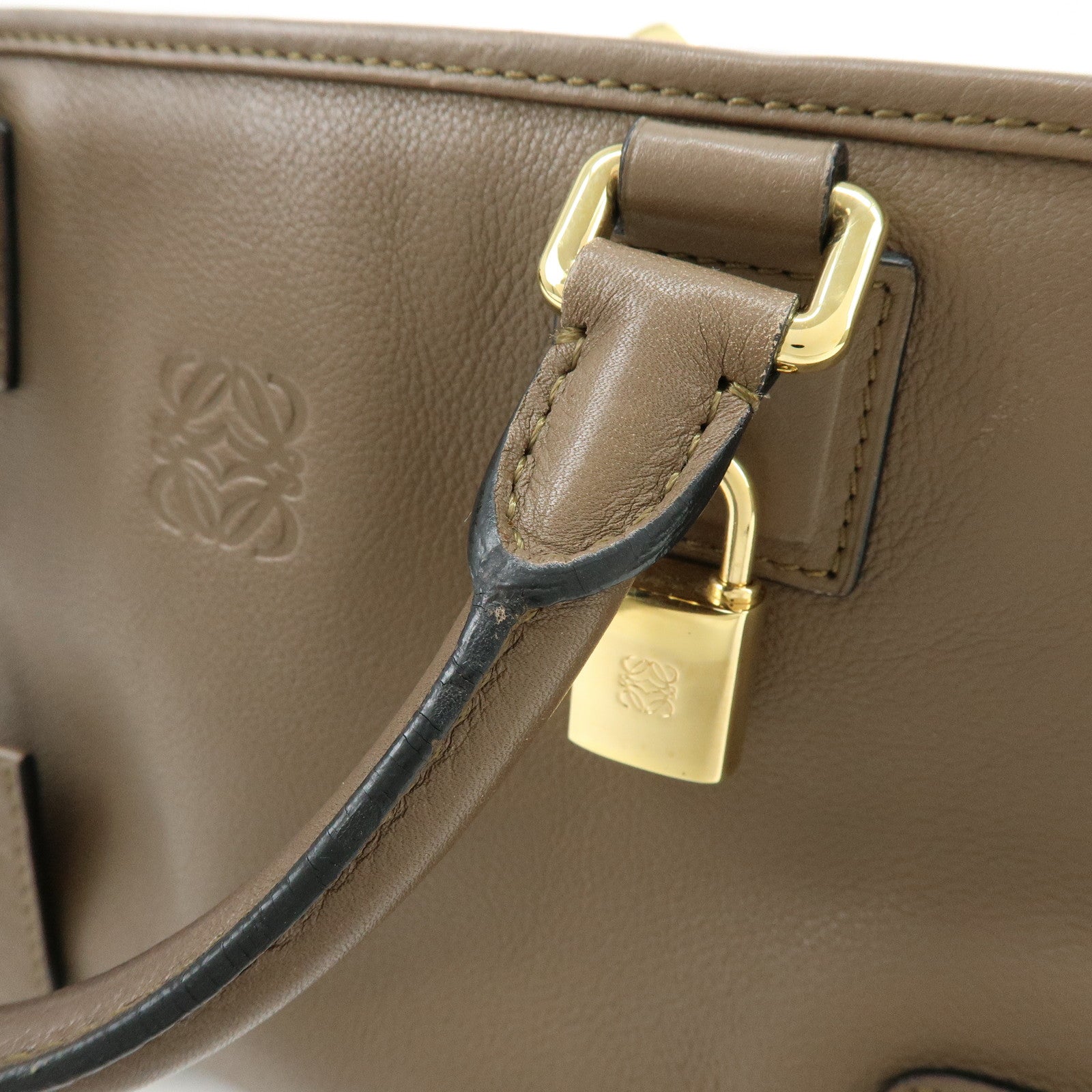 LOEWE Anagram Amazona 28 Leather Hand Bag Boston Bag Brown