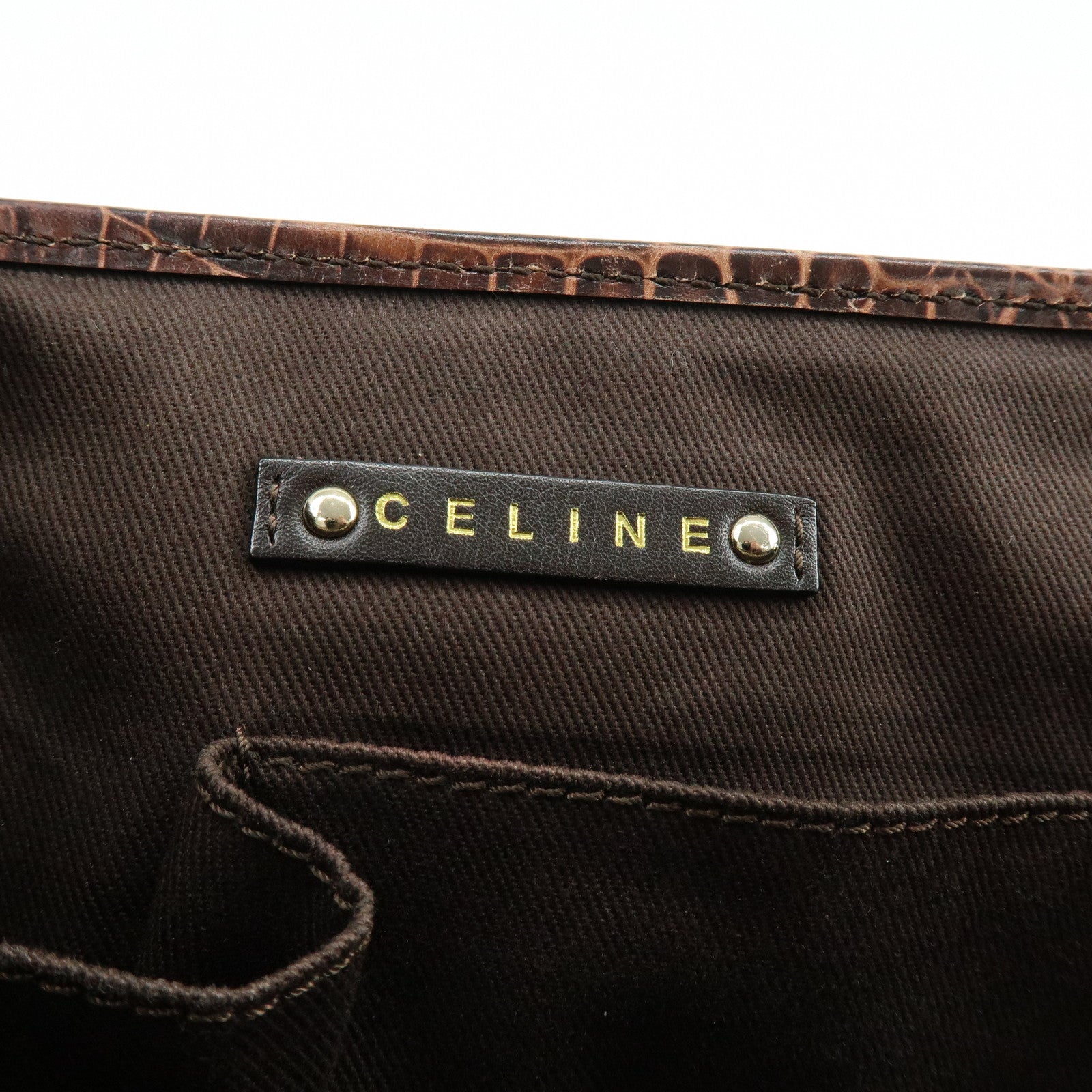 CELINE Macadam Embossed Leather Canvas Boogie Bag Hand Bag Brown