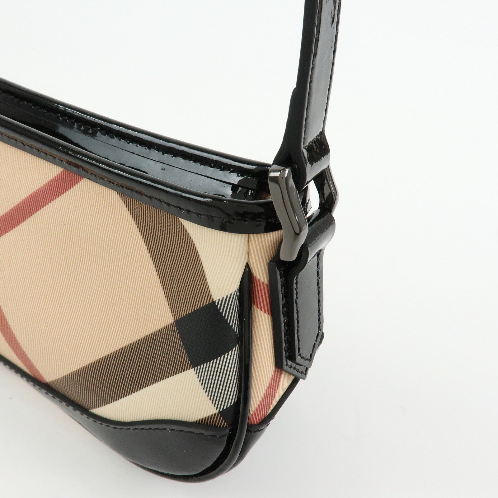 BURBERRY PVC Canvas Patent Leather Shoulder Hand Bag Black Beige