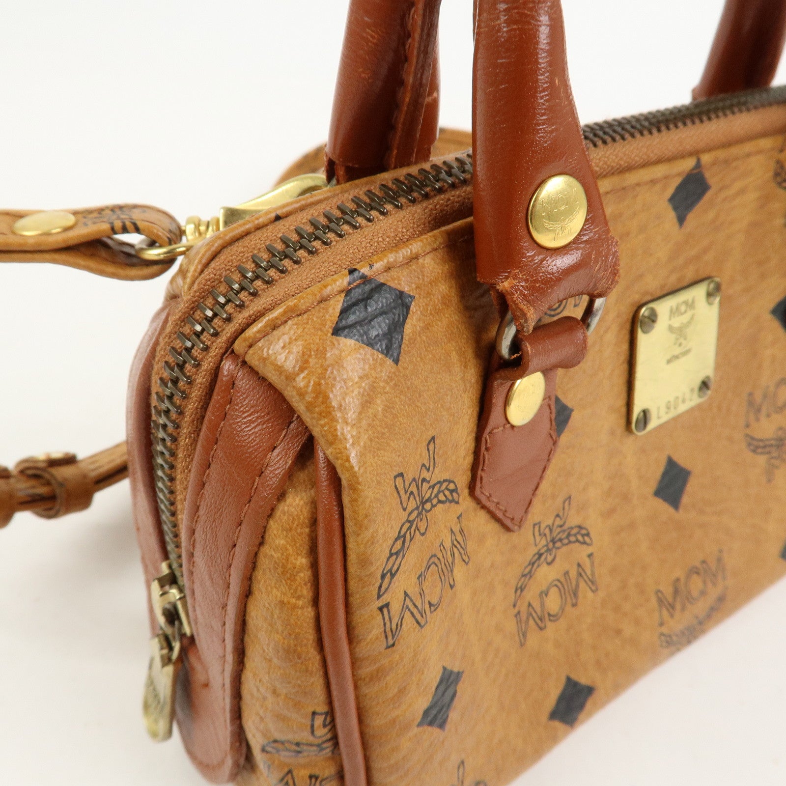 MCM Visetos Leather 2Way Mini Boston Hand Shoulder Crossbody Bag