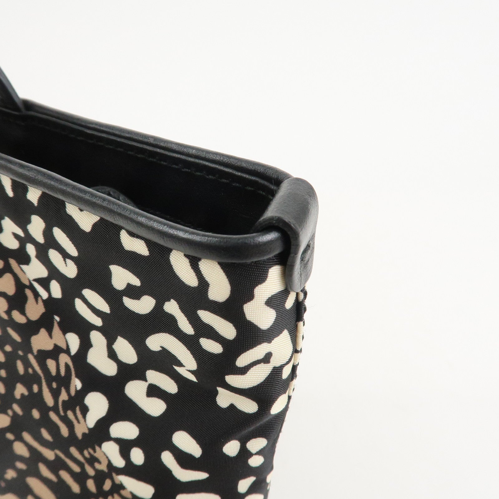 Ferragamo Gancini Nylon Leather Tote Bag Hand Bag Leopard Black