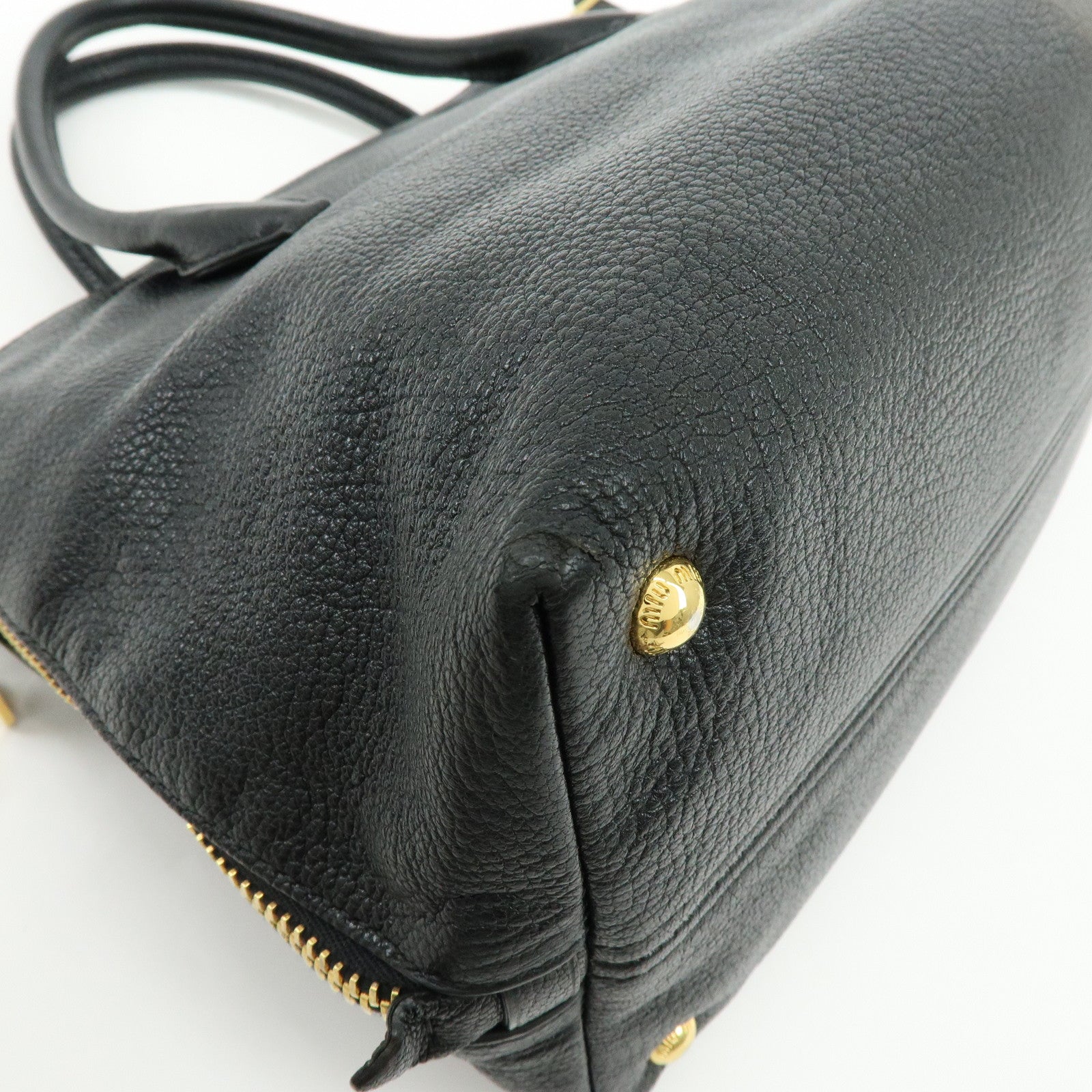 MIU MIU Leather 2Way Bag Hand Bag Shoulder Crossbody Bag Black